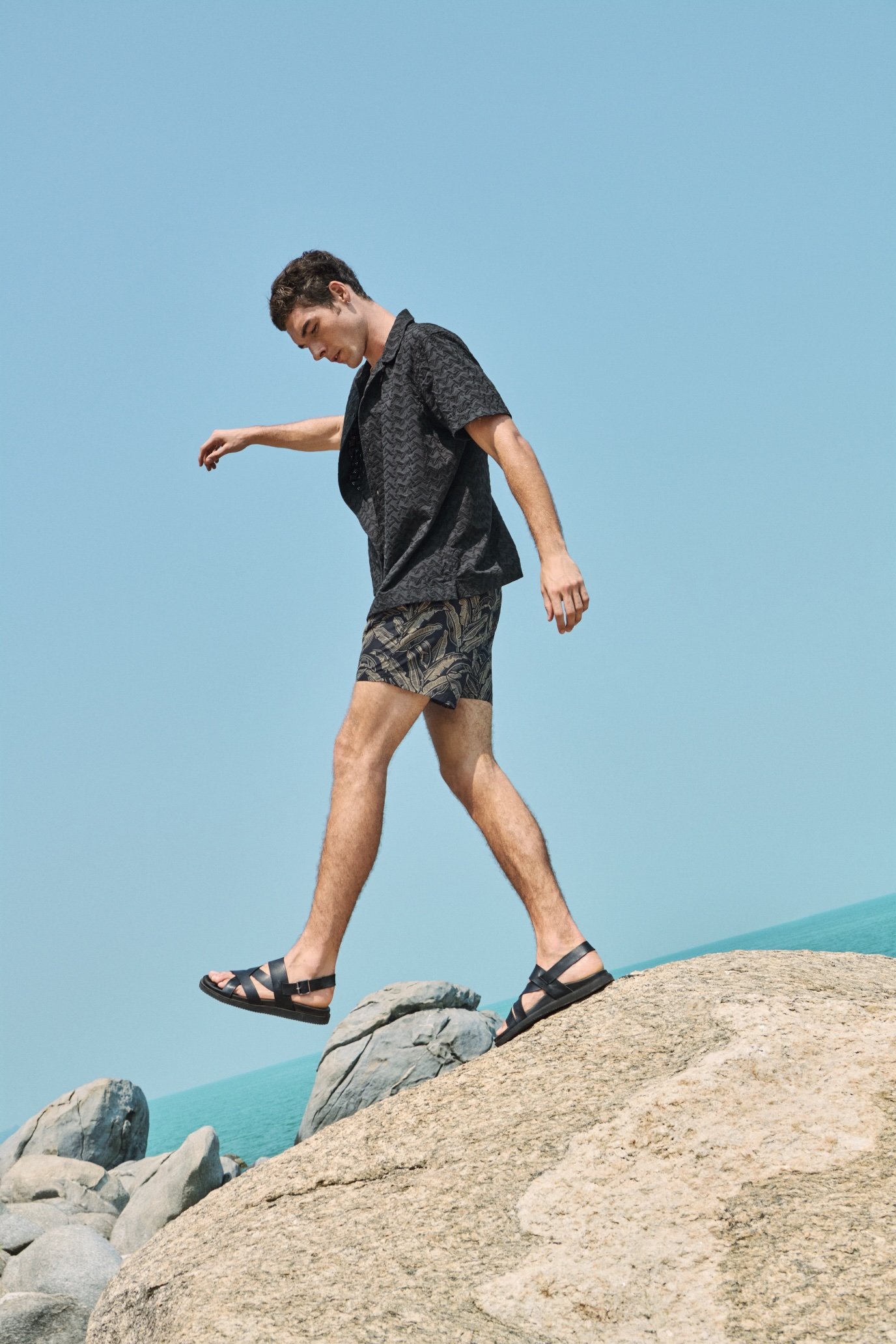 M&S EMBROIDERY SHIRT £35, BANANA LEAF PRINT SWIM SHORTS £20, AUTOGRAPH LEATHER SANDALS £45.jpg