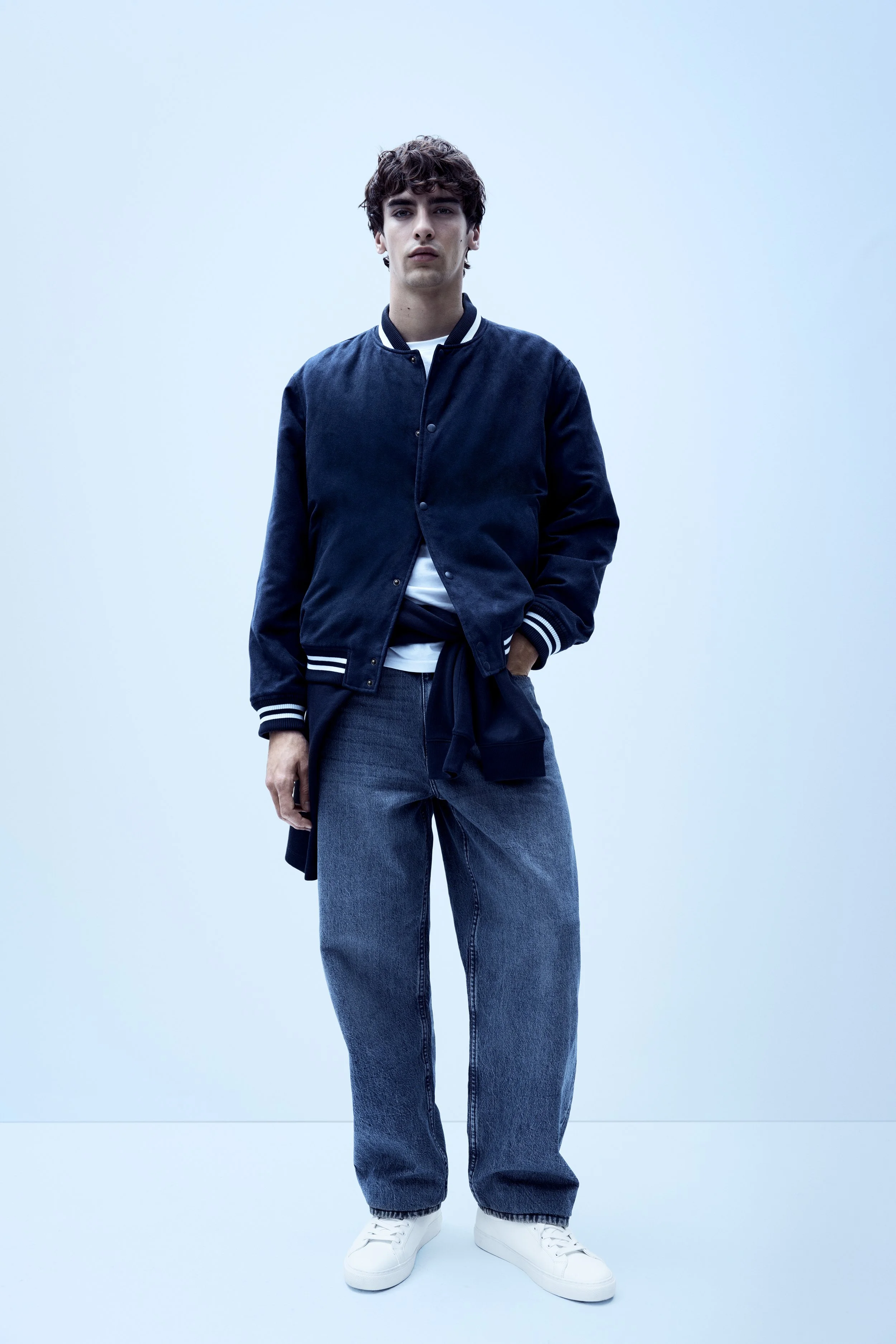 M&S Collection Loose Fit Denim Jeans £35, Varsity Bomber £59, White T-Shirt £8, Cotton Jumper £25.jpg