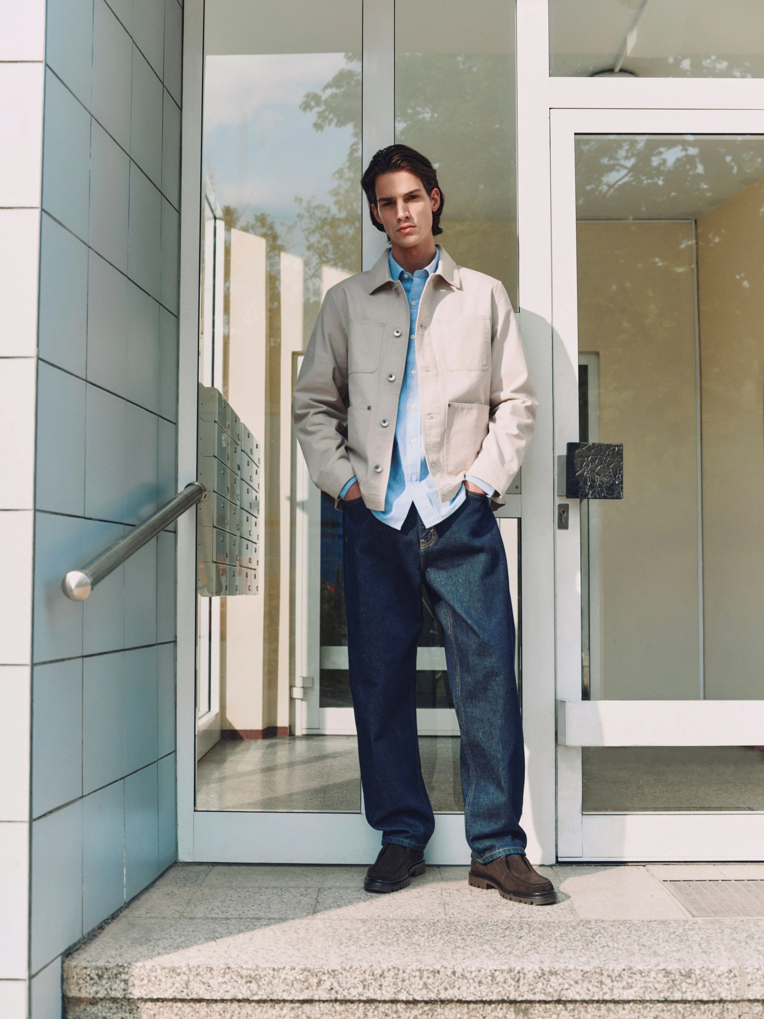 M&S, Light Cotton Jacket Nuetral £50, Oxford Shirt £25, Dark Indigo Rigid Jean £35, Shoes £ (2).jpg
