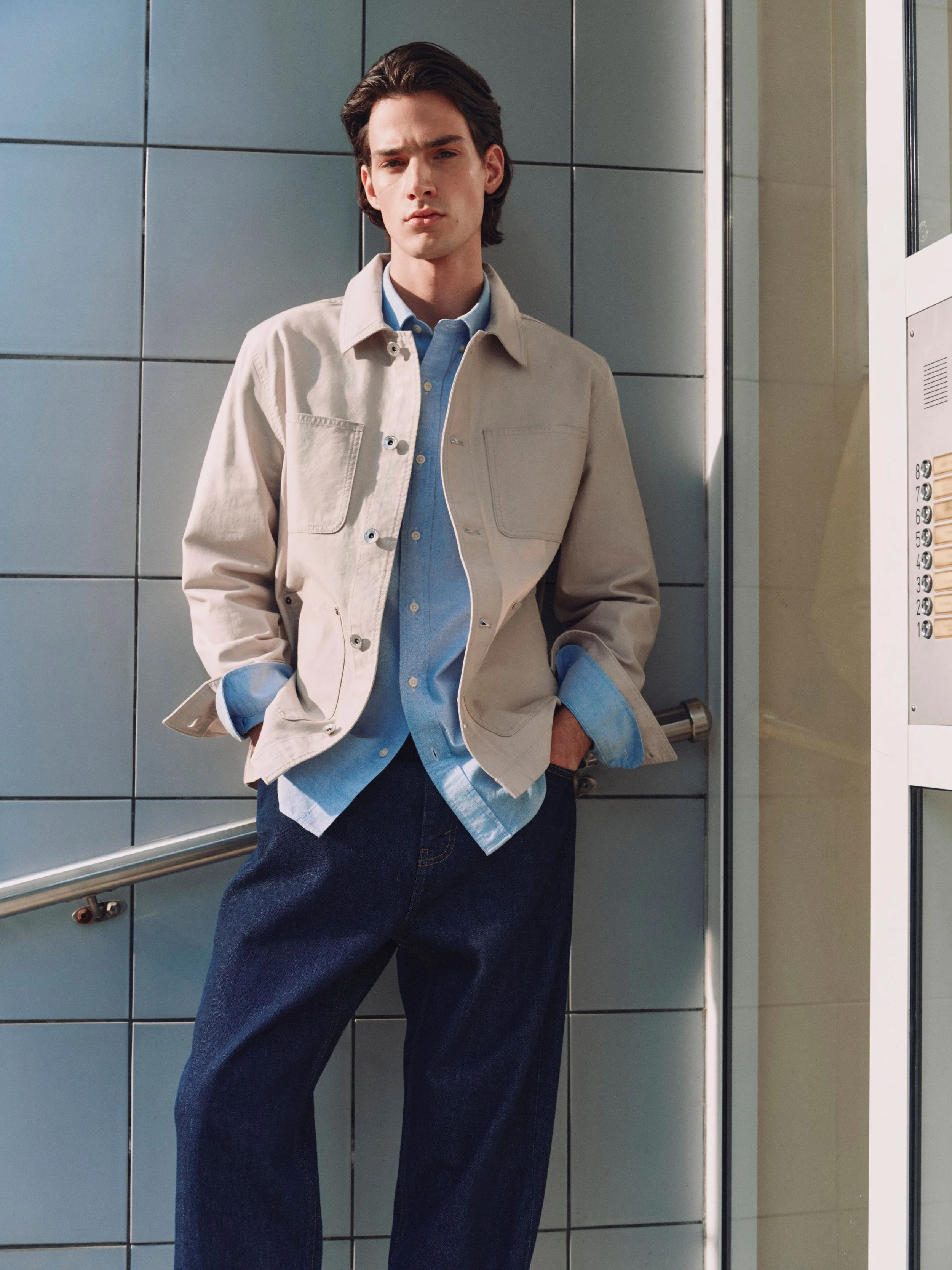 M&S, Light Cotton Jacket Nuetral £50, Oxford Shirt £25, Dark Indigo Rigid Jean £35, Shoes £.jpg