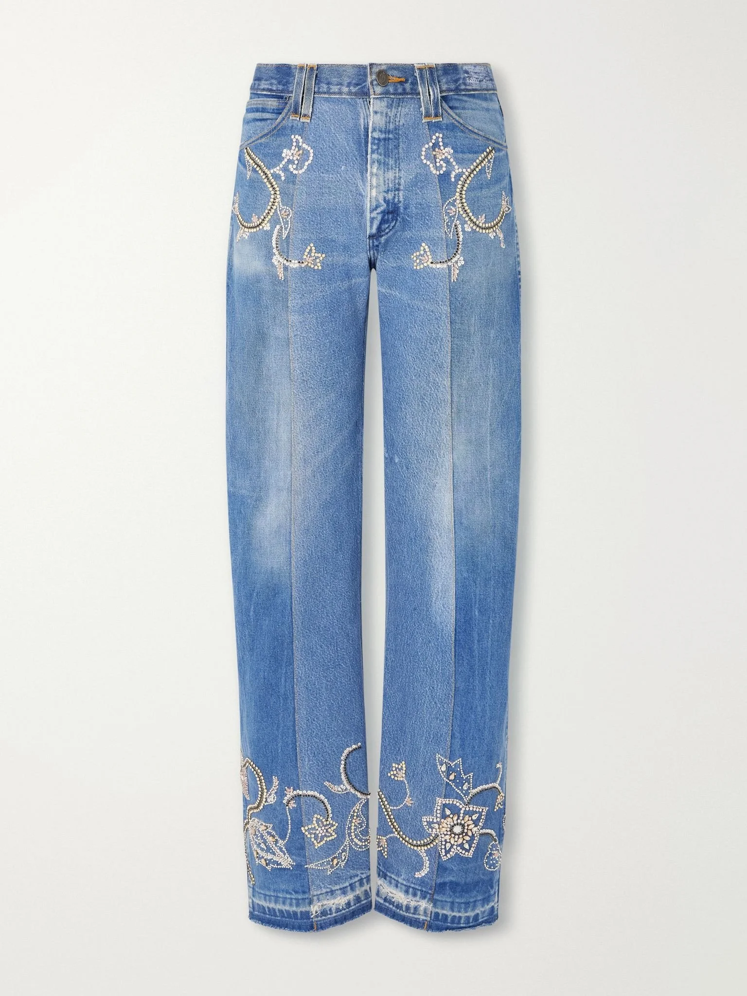 KARTIK RESEARCH Straight-Leg Distressed Bead-Embellished Jeans at MR PORTER - £660