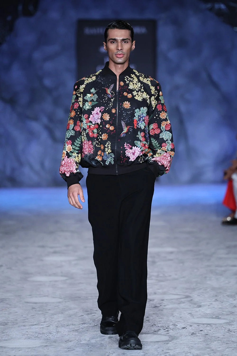 Rahul Mishra BIRD SONG HAND-EMBROIDERED BOMBER JACKET IN BLACK - £1,188.39