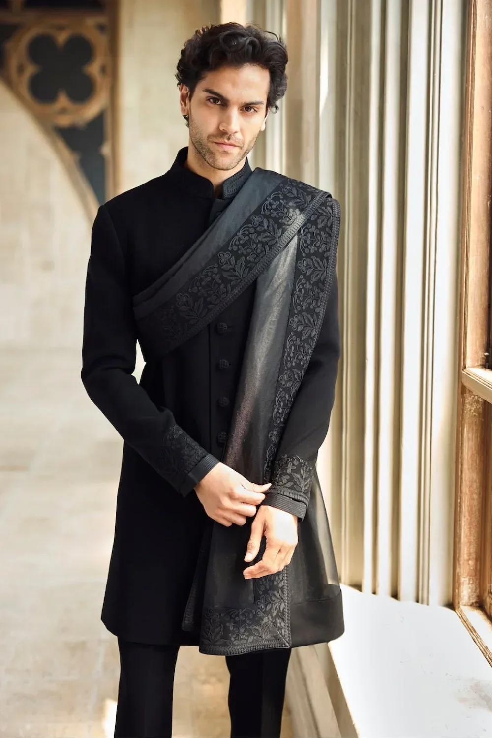 Seema Gurjal BLACK THREAD WORK SHERWANI SET at Bibi London - £615