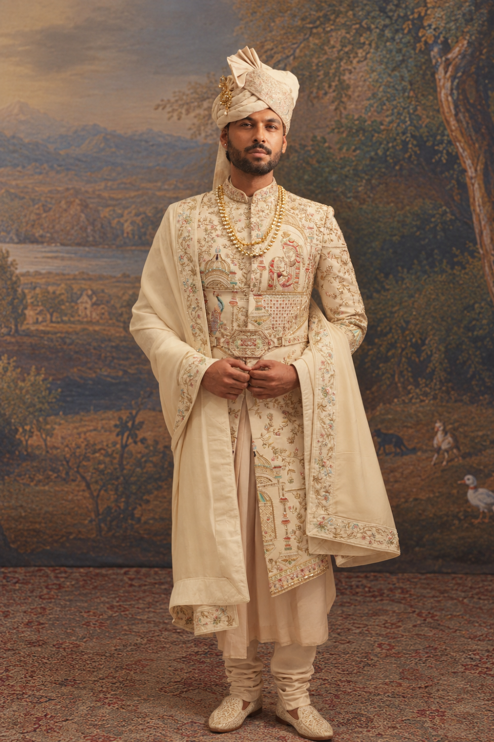 Mongas REGAL CREAM EMBROIDERED SHERWANI - £1695