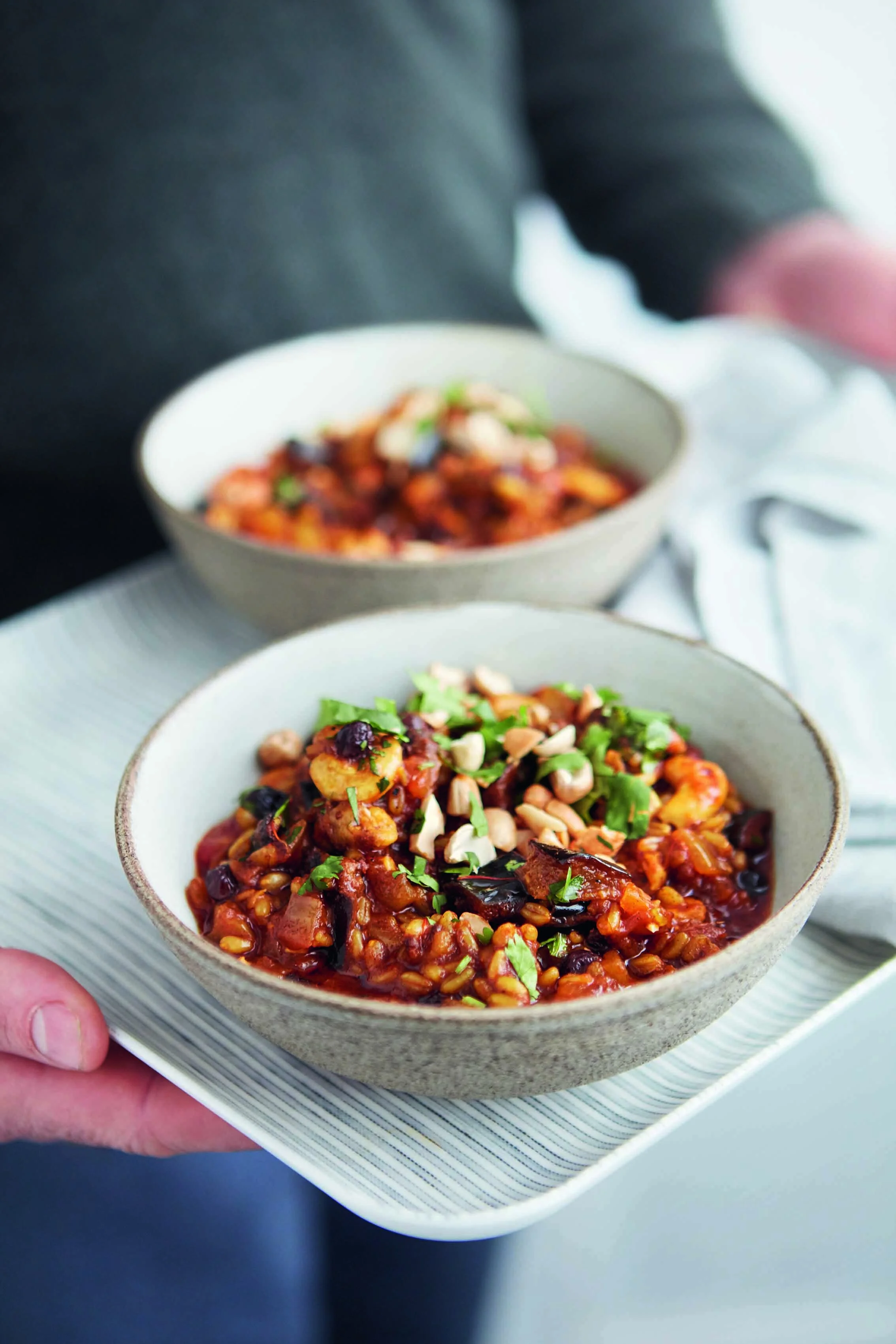 Chef Marcus Wareing’s Aubergine, Freekeh & Cashew tagine recipe on The