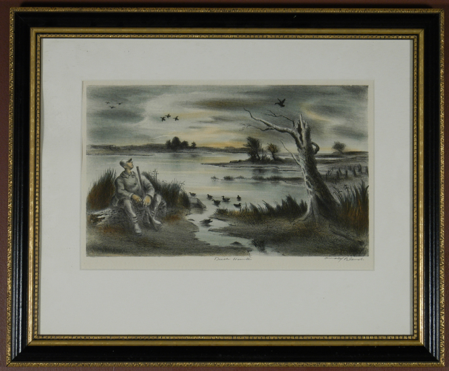 Print, 13.5" by 8.5' (image), "Duck Hunter", Signed with pencil LR