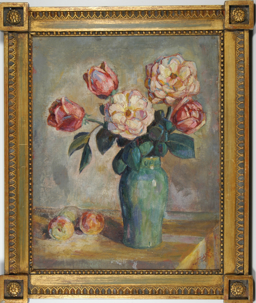 Oil on canvas, 16" by 20", Signed LR      Back of stretcher:  artist name scratched in     Back of frame:  Jack Prager frame maker stamp