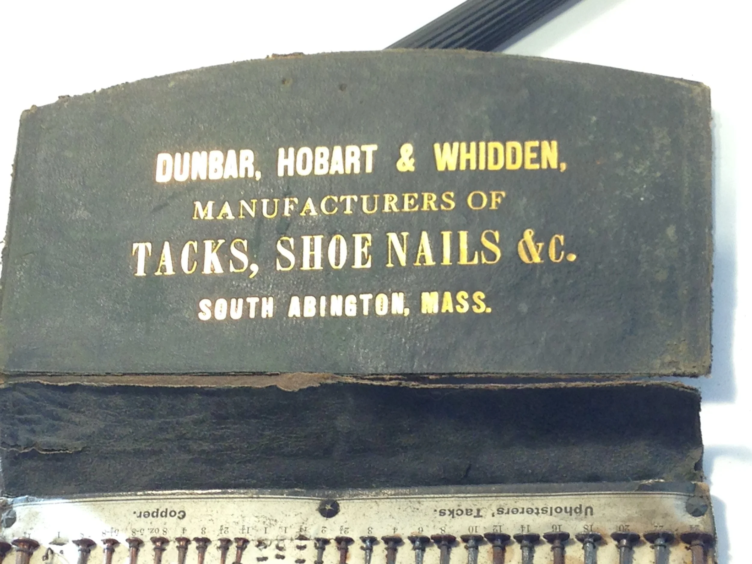 Nail sales display for firm of Dunbar, Hobart, and Whidden of South Abington MA