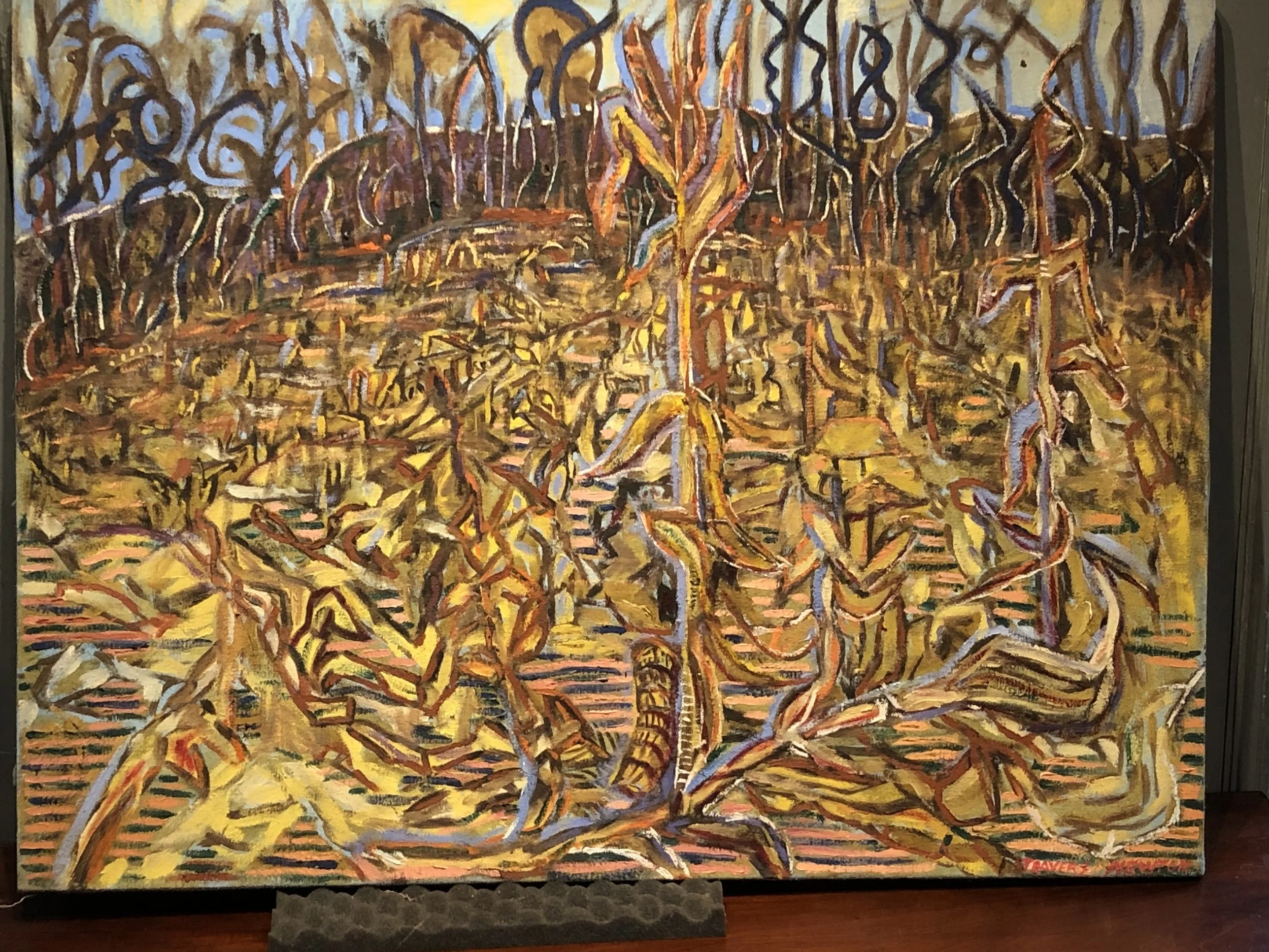 Oil on canvas, 24 by 32 inches, sign LR and on back. Also on back, “Feb. 89, Malden Bridge,NY”