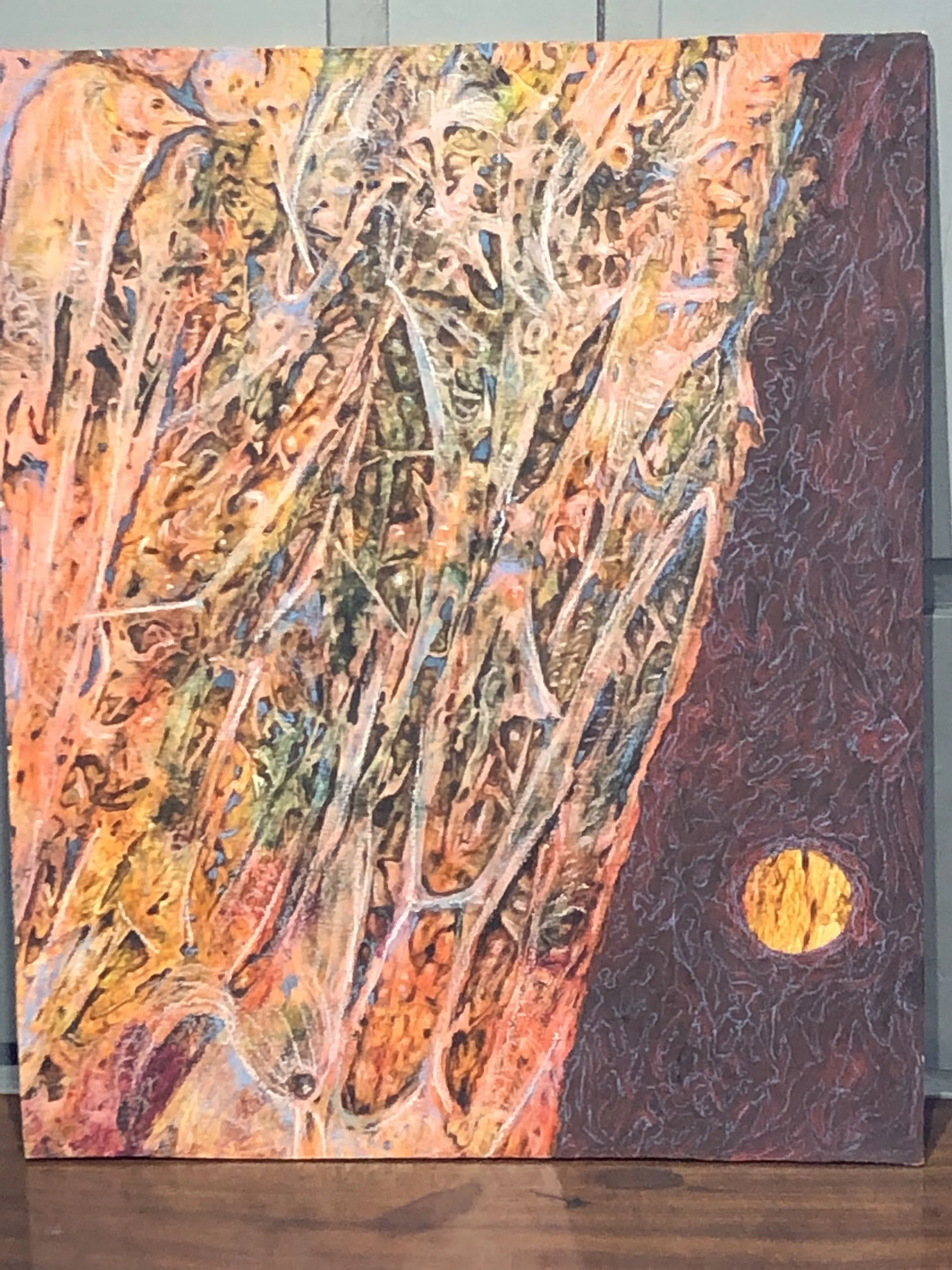 Abstract oil on panel by Bill Clerk