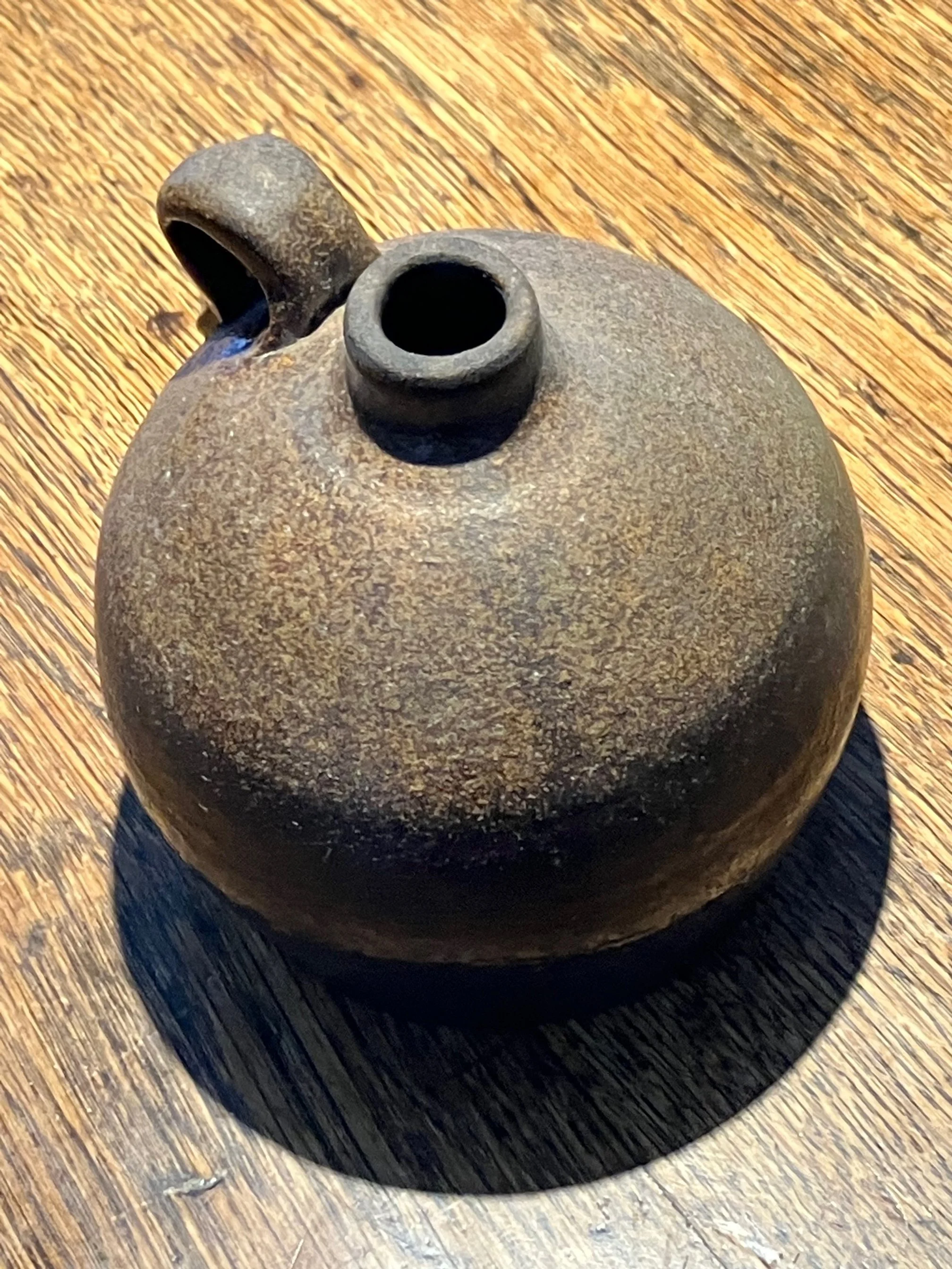 Jug with tea dust glaze, 5.5 inch tall by 5 inches wide