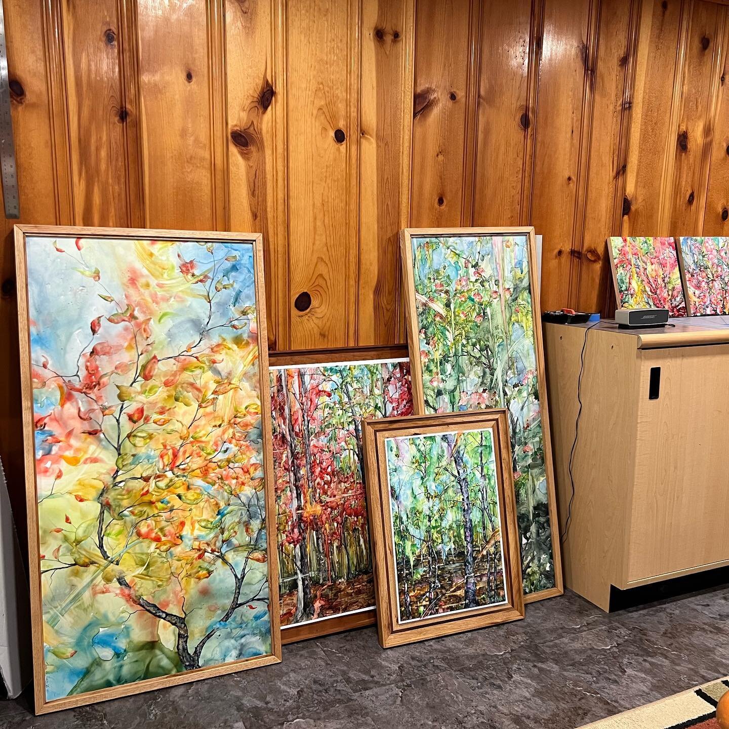 Working overtime in the studio getting ready for @stlartfair &hellip;so many hours go into these final stages of preparation. From sanding and staining framework, mounting hardware and cataloging finished work, all the time thinking about the next pa
