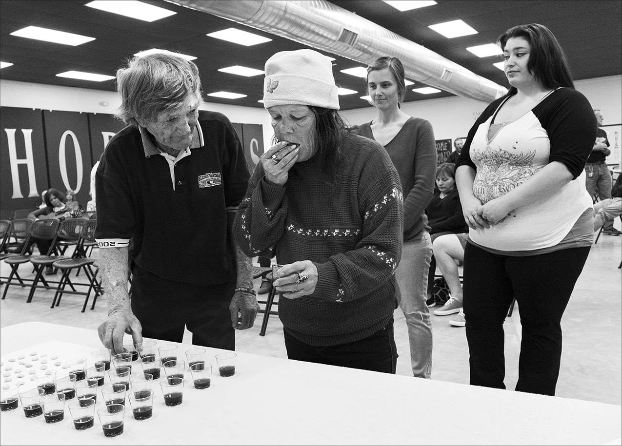 April 2017: Clarence and Vickie attend a Saturday night church serve at the Horizons Soup Kitchen. Clarence likes to attend to meet new friends. “I used to sing in a church choir in the ’70s. I wore a big white gown. We’ve been going to church six weeks now. We missed one Saturday because it was raining too hard for us to walk.”