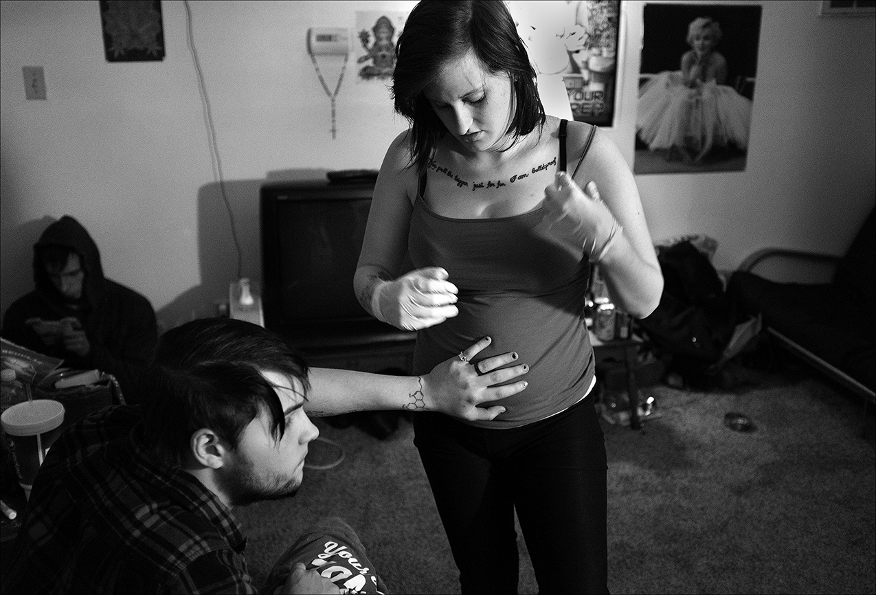 February 2017: Dakota reaches out to touch Skylar’s stomach, as she is now pregnant. “Throughout her entire pregnancy it was hard to find food, especially for myself. I made sure that those two, her and my son, were provided for but at much expense physically to myself, mentally and emotionally even. There were days when I’d have to go one to two, sometimes three days without eating just so I didn’t take up more food than we’d had,” Dakota said. “I lost, I don’t know, 60-70 pounds. I went from almost 200 pounds at one time to 133 now. The longest that I ever went without food was just under two weeks. After the first couple of days of not eating your stomach will start to have that cramp. Then there will be vomiting and diarrhea and it steadily gets worse.” Dakota said that at one point he resorted to eating his fingernails. “You know, when people walk by you and see you in that state and just walk by like it’s part of your everyday routine it’s ridiculous. I can remember crying and just looking like a concentration camp survivor at that point. I can remember eating things that I don’t necessarily think the average person would eat including leftover food, leftover garbage, whatever I needed after not being able to find anything especially in the wintertime. That is the very worst time to not have food when you’re homeless,” Dakota said. Homeless, struggling for food and shelter Dakota recounts winter hardships. “It didn’t matter how much I put on or how much old clothes I found, there was no way to keep warm. You start to shiver and shake. You can’t keep your hands still anymore. You can’t even concentrate or think when you’re that hungry. It’s an absolutely horrid experience that I don’t think anyone on earth should have to experience, ever.”