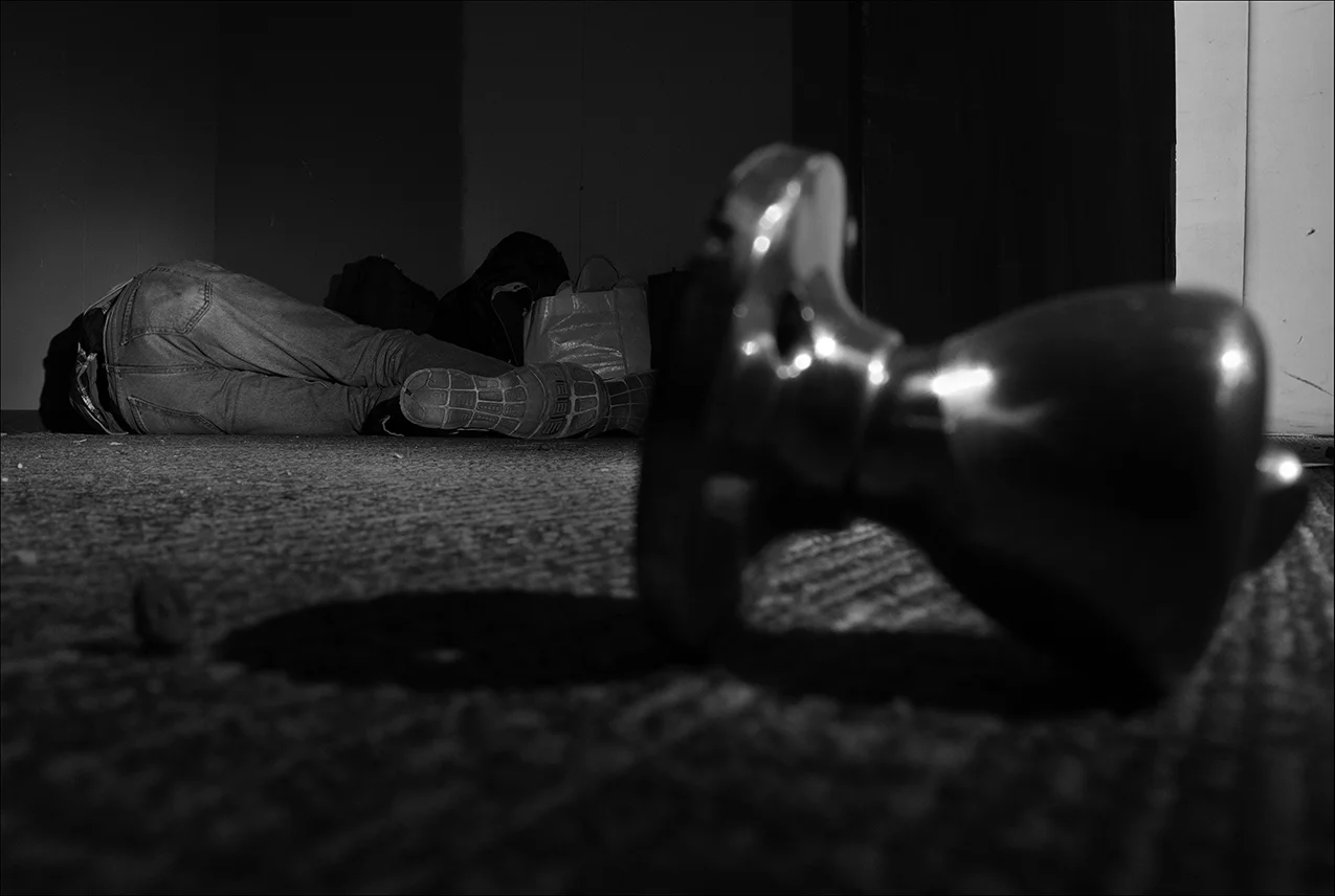 March 2017: With weather reaching low temperatures, Wes sleeps on the floor of an empty apartment on the North side of town. “Sleeping outside, when it's nice weather and people will leave you alone, and trust me, that doesn't happen very often, it’s nice. But you're kinda always on edge, you're always uncomfortable. It doesn't matter if it's summer, winter, fall or spring, it doesn't matter. Winter, winter sometimes, I mean you'll be out, it'll be below freezing and you're cold and you're just cold even in your sleeping bag, and you've got all these damn clothes on and everything. You just can't sleep because you're that cold and you're so tired that you can't get up and walk around to actually warm up.” “I know of a couple of places you get into to get out of the cold and yet even that is kinda creepy to me 'cause it's like people are always patrolling that area, you know. Really, why are you doing that because it's no skin off of your teeth. It's not your room, it's not your house, what the hell are you doing? And I'm not talking about police either. I'm just talking about people. I've been treated badly by people who just sit here and look at me and go, you're homeless, you're carrying around half your weight in bags and your whole life - you're worthless and blah blah blah blah blah.