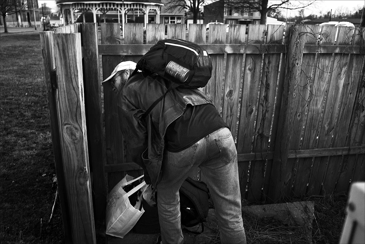 February 2017: Wes stashes his bags at a location near a church, but a few hours later, his bags are found by a maintenance worker, and he is asked to no longer use that place to hide his belongings. “I’ve got two whole sacks, I've got a backpack, and I got another backpack that keeps my sleeping bag in it so I'm basically carrying three bags, which at any given time probably would weigh at least 50 pounds, which is okay, I gotta work out somehow. But, like, if I need to go in a store, I can't take that in with me. If I need to go in and get some food, or whatever, I can't so I need to try and find places around town where I can stash my bags for a little while anyways, and it always makes me nervous. I will do it and it's been okay, all right, except for a time or two. I've actually had my stuff stolen in the past. So I'm very leery. I want to keep it with me but you can't and you can't just stick it around the corner of the store and walk in. It's just really difficult.” “I had my bag stolen one time - it had my insulin and syringes in it. I had to be admitted to the hospital for two weeks.” I'm gonna tell a story. I stashed my stuff to go to the store because I can't carry it in with me. This person noticed it and immediately ... and she's supposedly Christian - she immediately was like going, is that your stuff? I'd been gone a half an hour and that's all it takes. She said you can't put your stuff in there. We don't allow people to sleep in there. And I'm like, ma'am, I have never slept in there. She was like, okay, all right. Just don't ever do it again, blah blah blah. I don't know, that was really Christian like, wasn’t it?” In Springfield, Missouri, they used to have a day shelter with lockers. It didn't cost you anything. You could wash your clothes in there. Didn't cost you anything. You had to wait in line, and it wasn't the best in the world but still, you could store your extra stuff there.” 