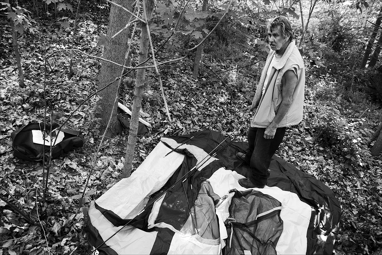 April 2017: After searching for more than an hour, James finds a suitable spot in South Park to pitch his tent. He'll be discovered within days by someone walking his dog and decides to find a better secluded area.