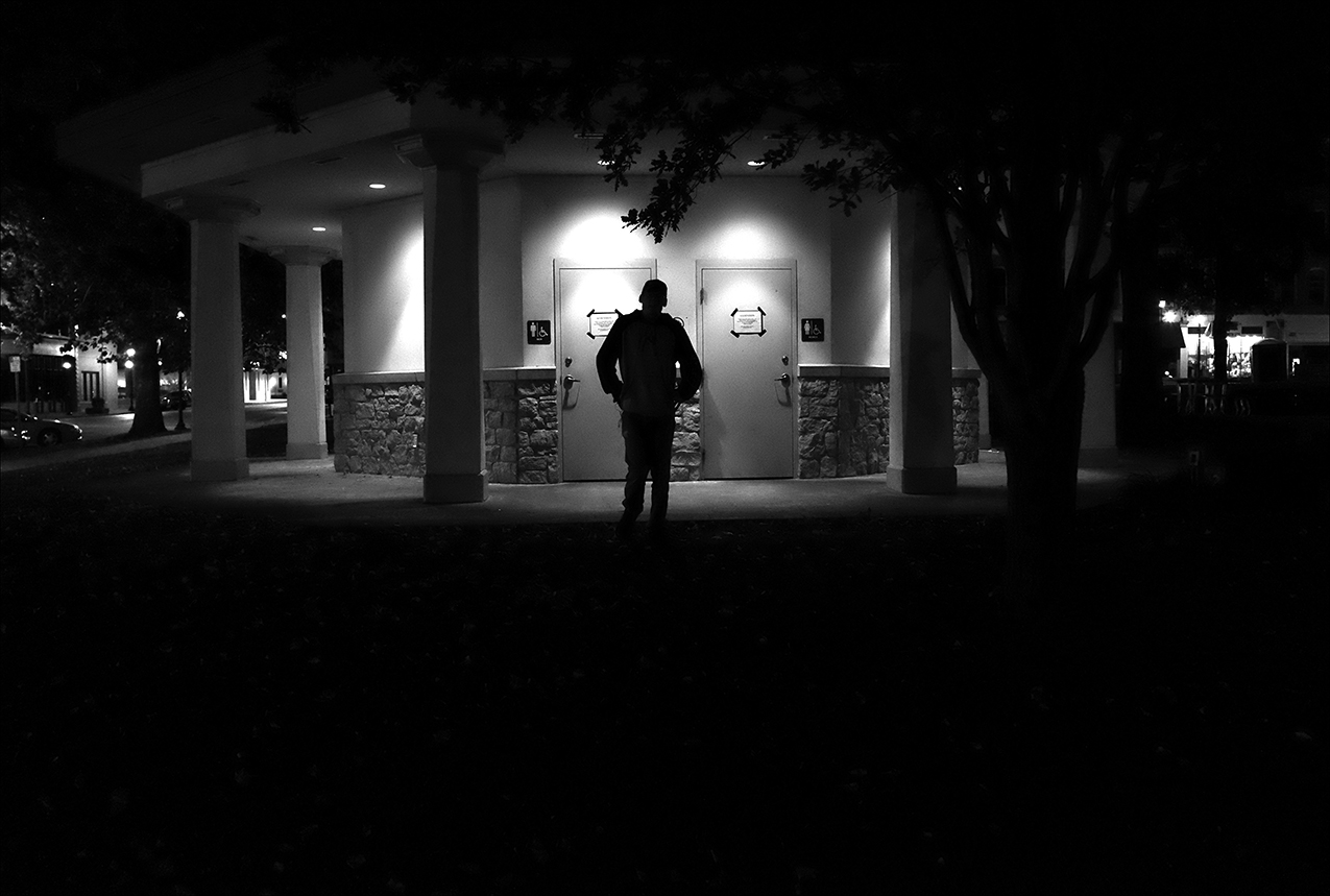 November 2017: James walks to the public bathrooms at Washington Park and finds the facility is closed for the winter months. The bathroom at the park serves as a restroom and a place to clean up for those who are homeless in Quincy. 