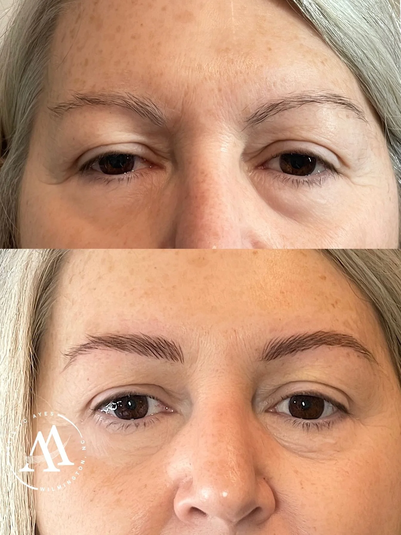 Adding a more flattering shape with minimal loose hair stroke for a maximum look! Texture, Form &amp; Symmetry&mdash; NO more Brow Pencils! 
.
🙈🙈 No &quot;solid-shaped&quot; / &quot;sticker-looking&quot; Brows Allowed!🙈🙈
&bull;
#microbladingwilmi