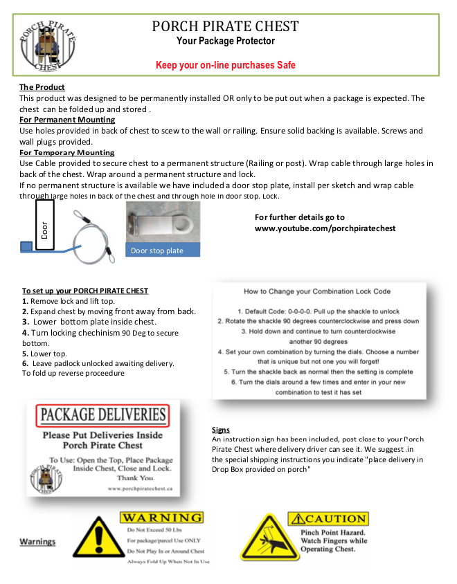 THE PORCH PIRATE CAGE INSTRUCTION PAGE. CLICK TO EXPAND.