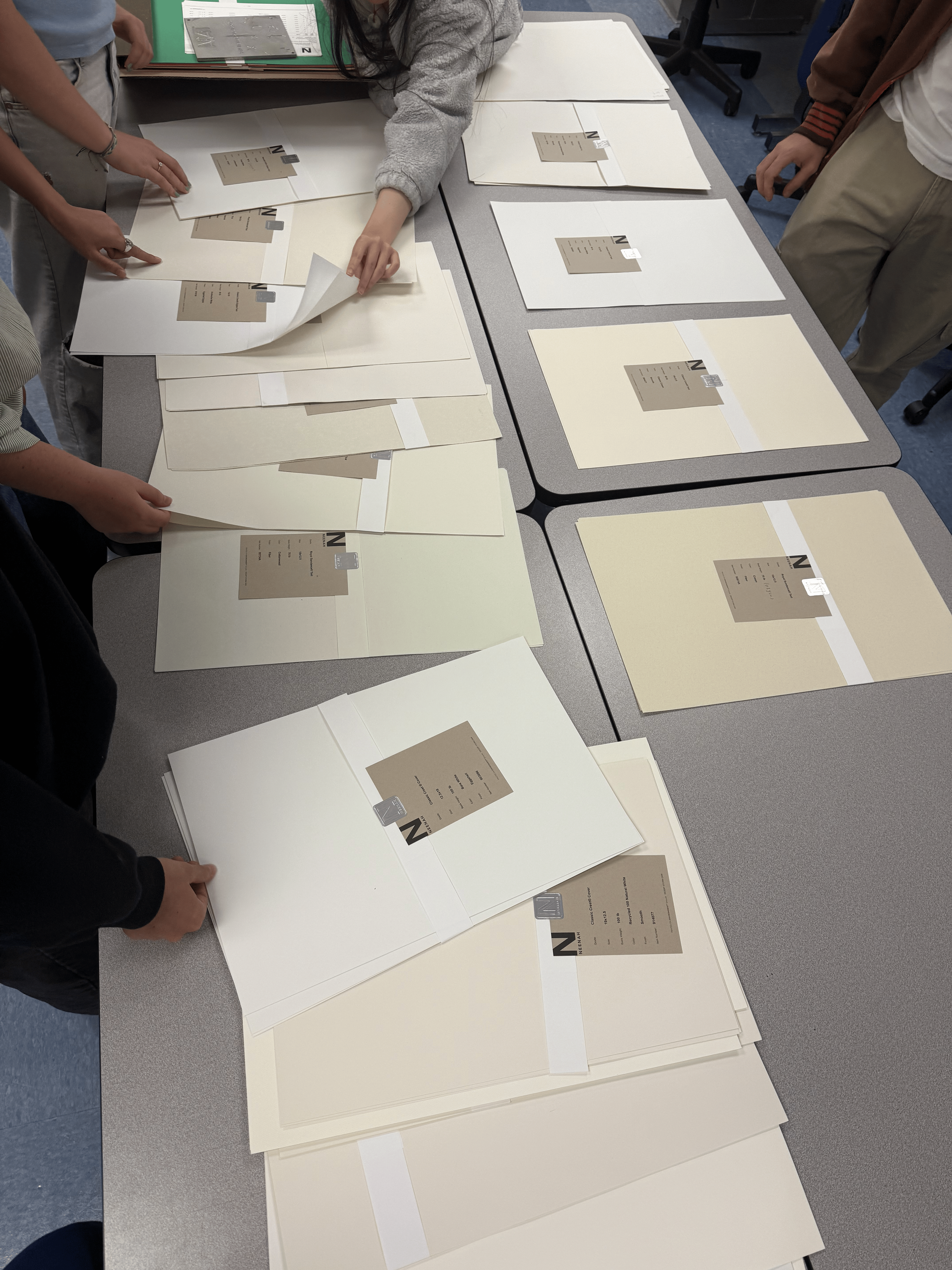 A photo of our team choosing our substrate among many options.