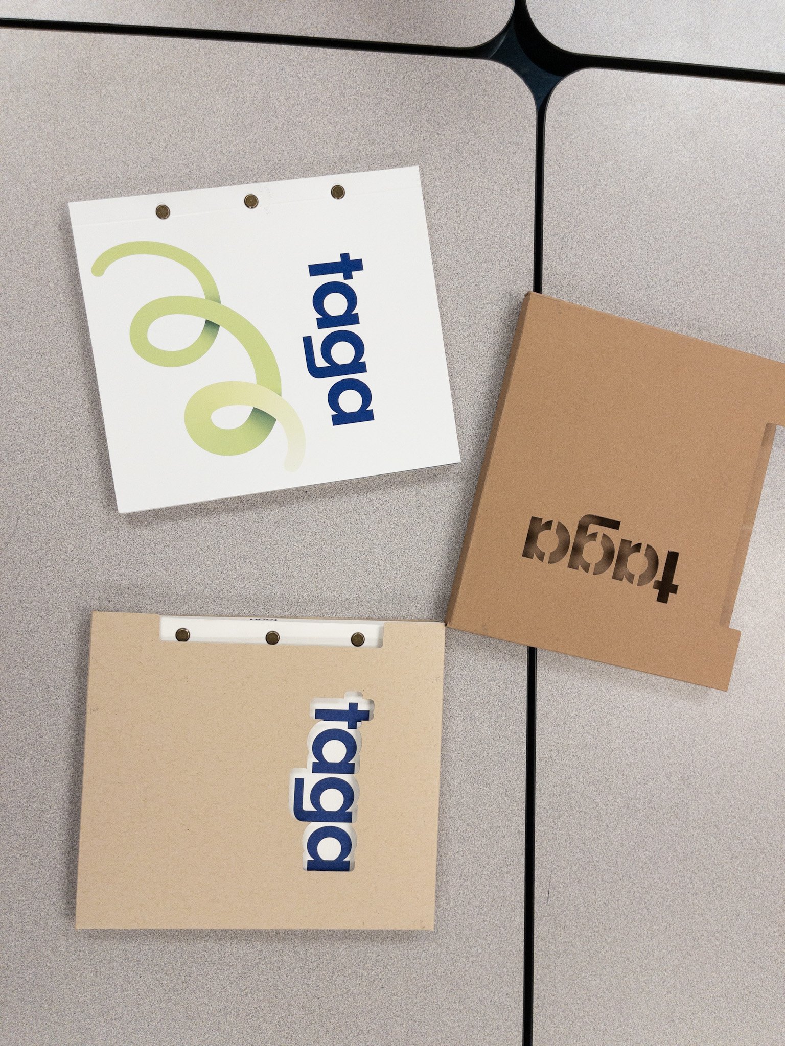 A photo of an early prototype of our journal and packaging.