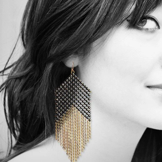 Blackpoint Mesh Earrings | vintage metal mesh from a reclaimed purse, vintage brass chain. Handmade by Maral Rapp | www.maralrapp.com
