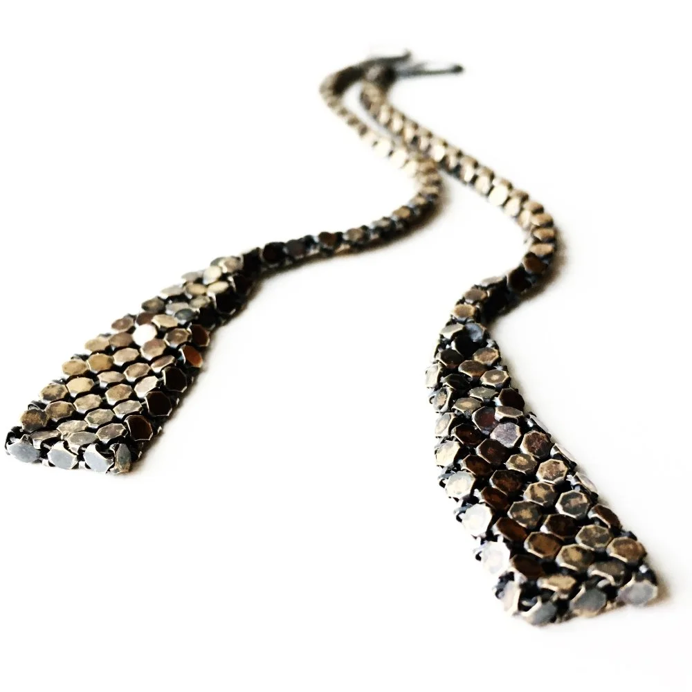 Fluted Mesh Duster Earrings | handmade jewelry made with vintage and antique metal mesh from reclaimed purses. | www.maralrapp.com