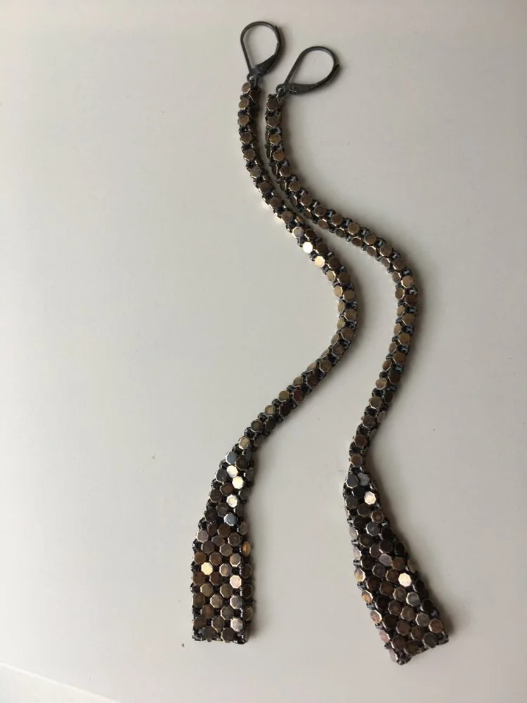 Fluted Mesh Duster Earrings | handmade jewelry made with vintage and antique metal mesh from reclaimed purses. | www.maralrapp.com