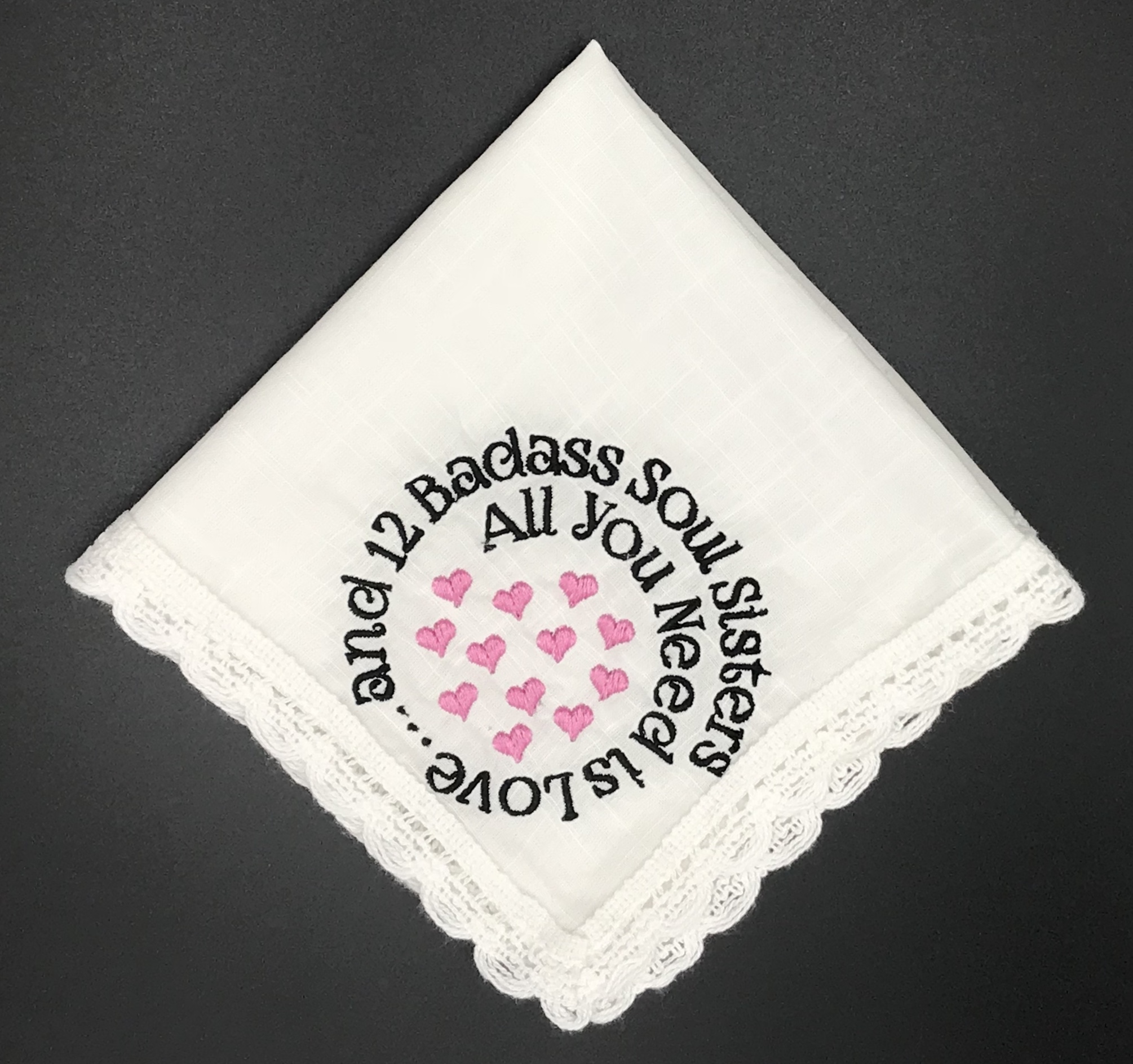 Badass Soul Sisters Custom Embroidered Handkerchiefs with Hearts