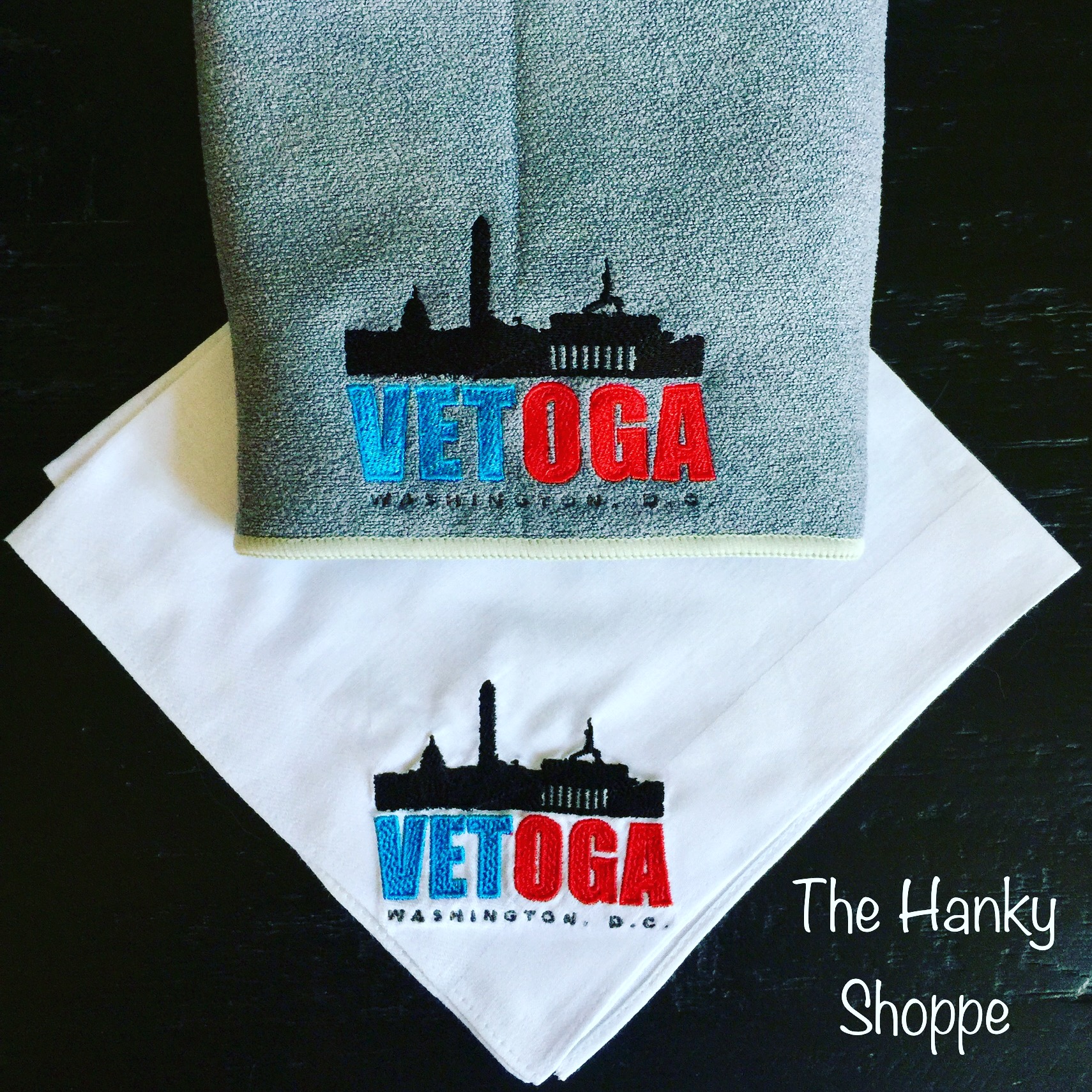 Custom VETOGA Logo Embroidered Yoga Towel and Handkerchief