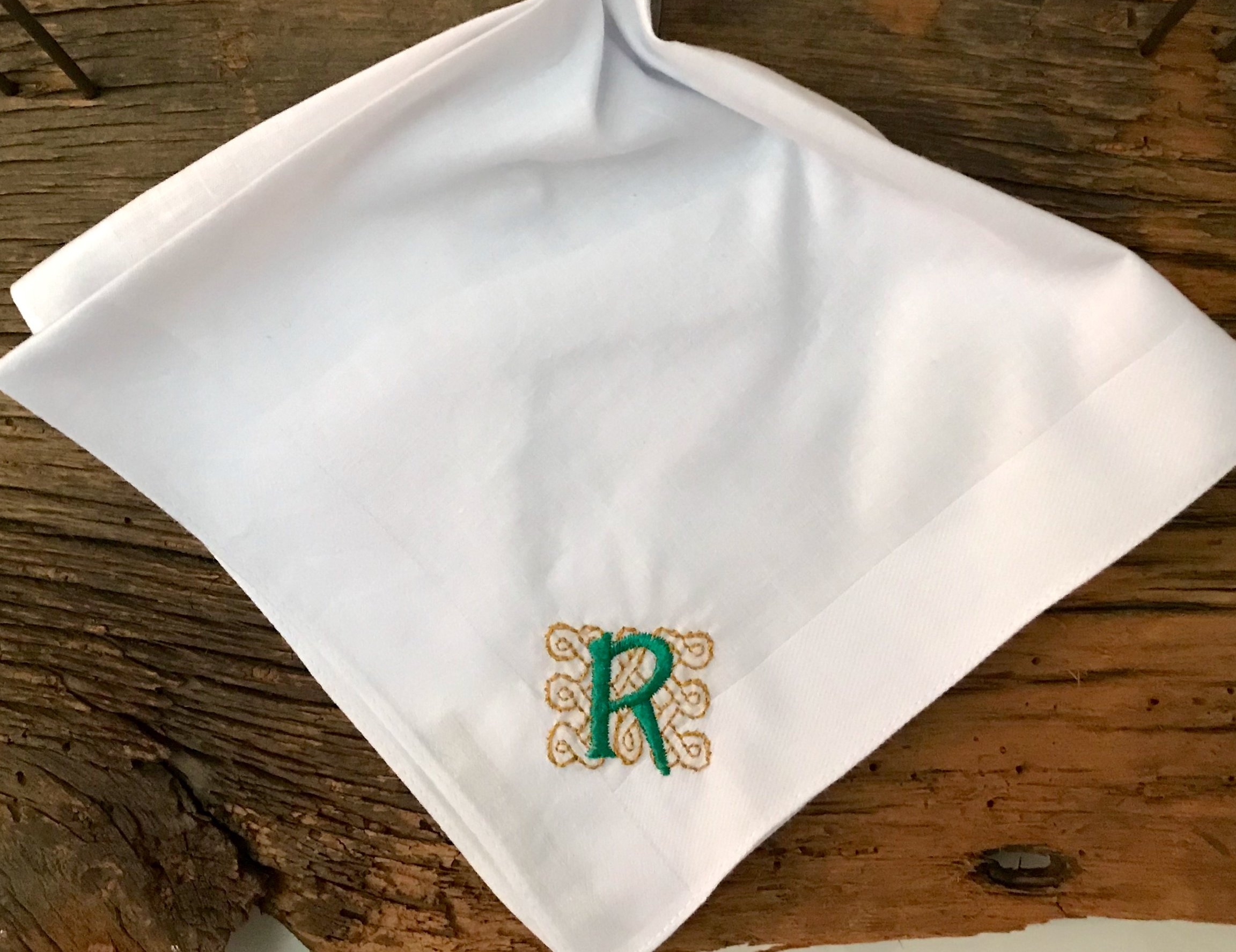 Gaelic Monogram R Custom Embroidered Handkerchief