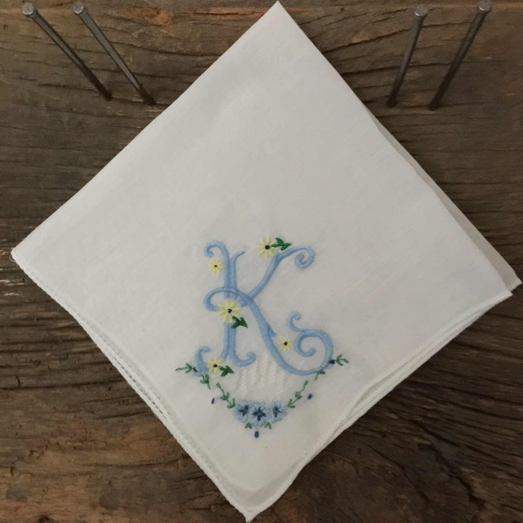 Vintage Handkerchief Repurposed with Monogram K letter