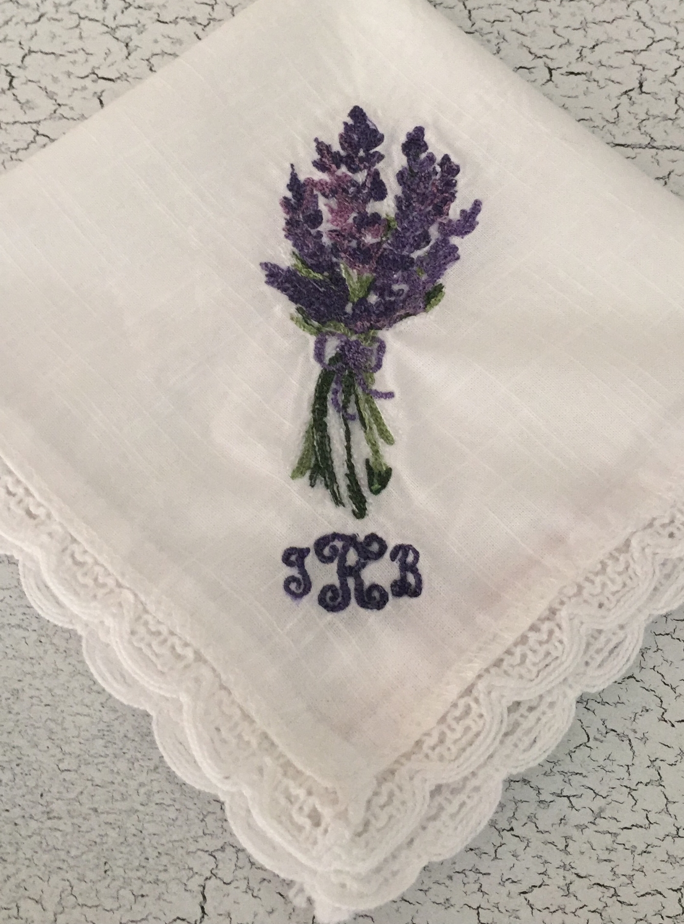Lavender Sprig Embroidered Handkerchief