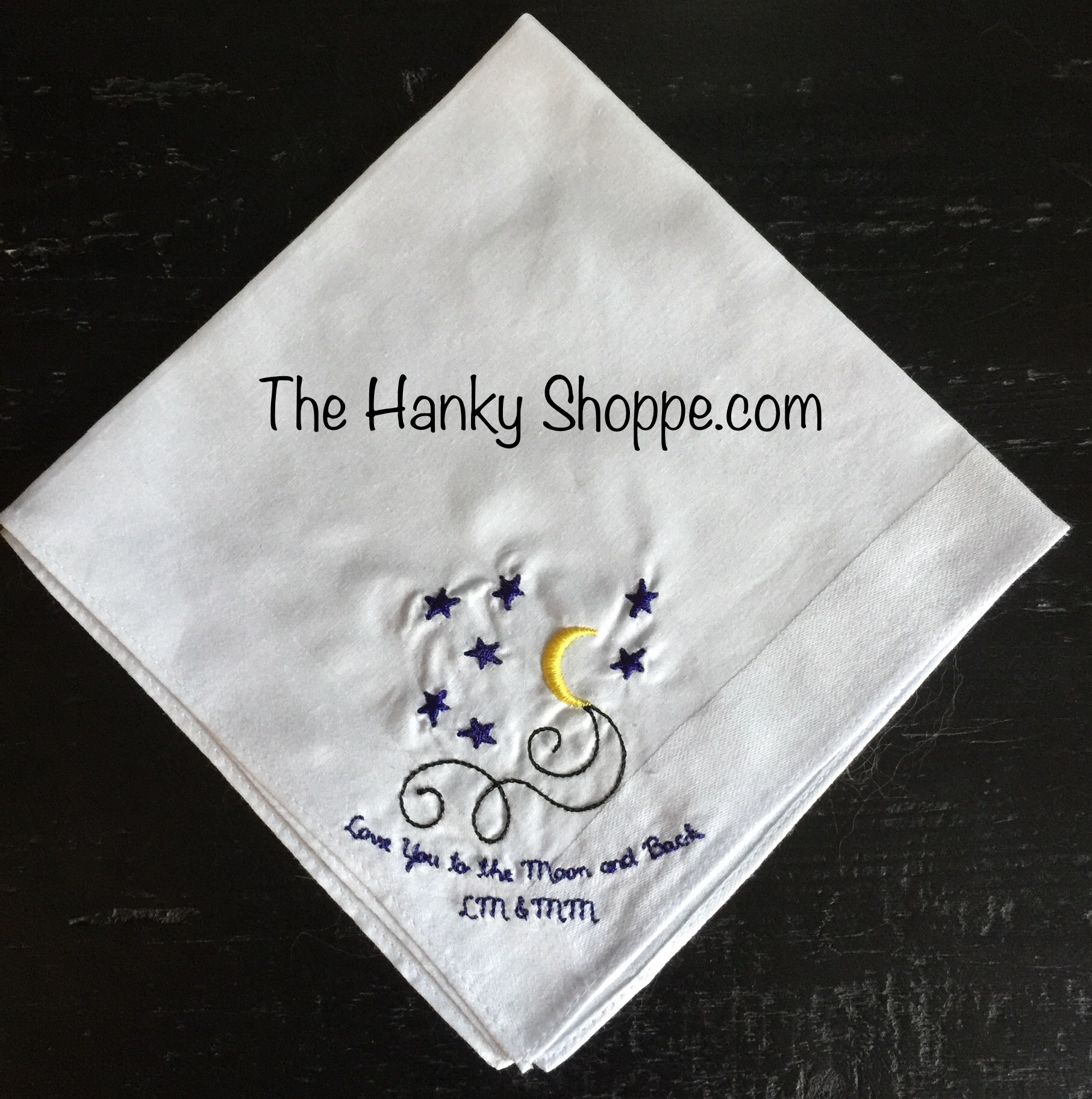 Love You to The Moon and Back Custom Wedding Embroidered Handkerchief