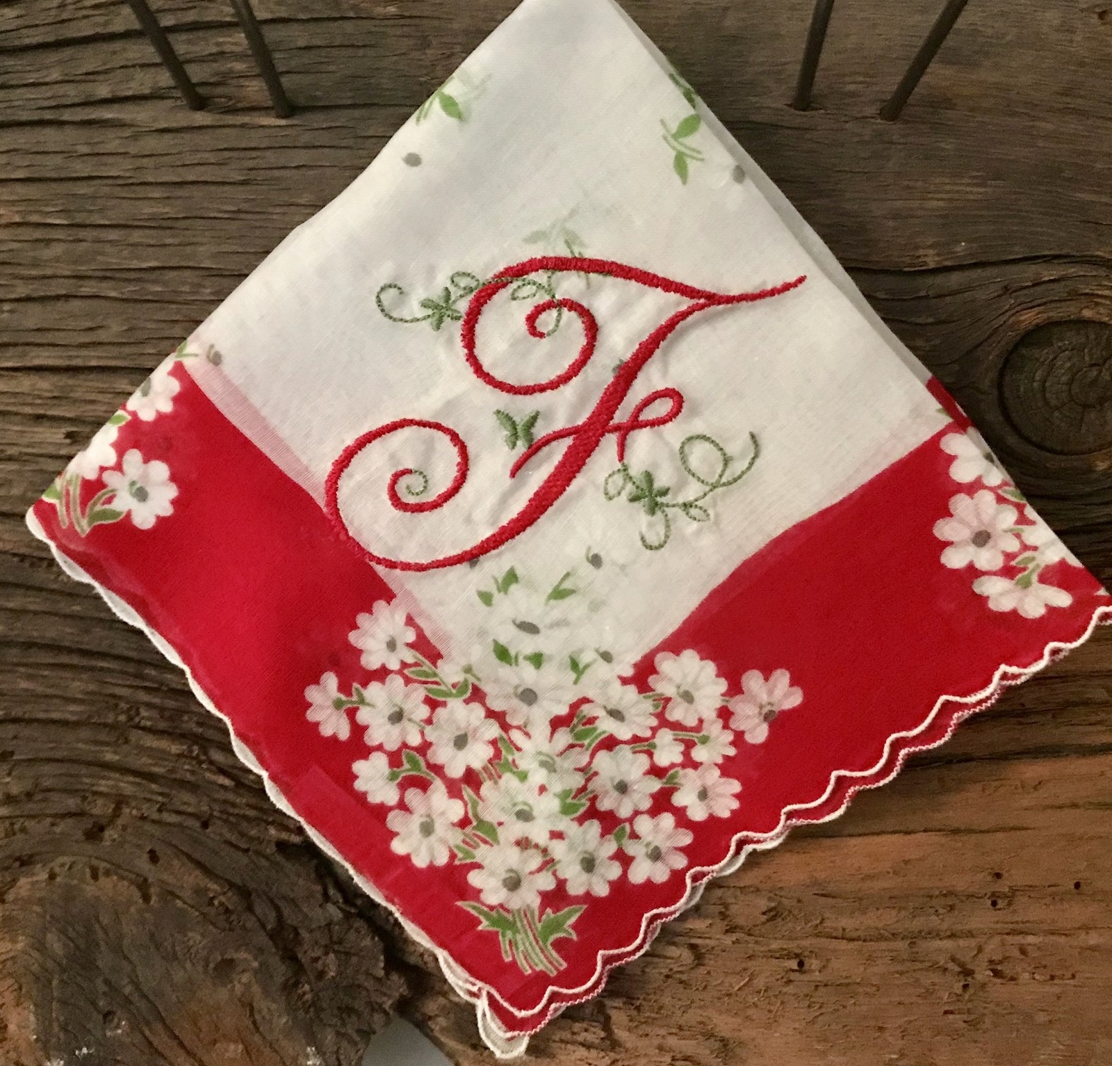 Vintage Handkerchief with F Monogram