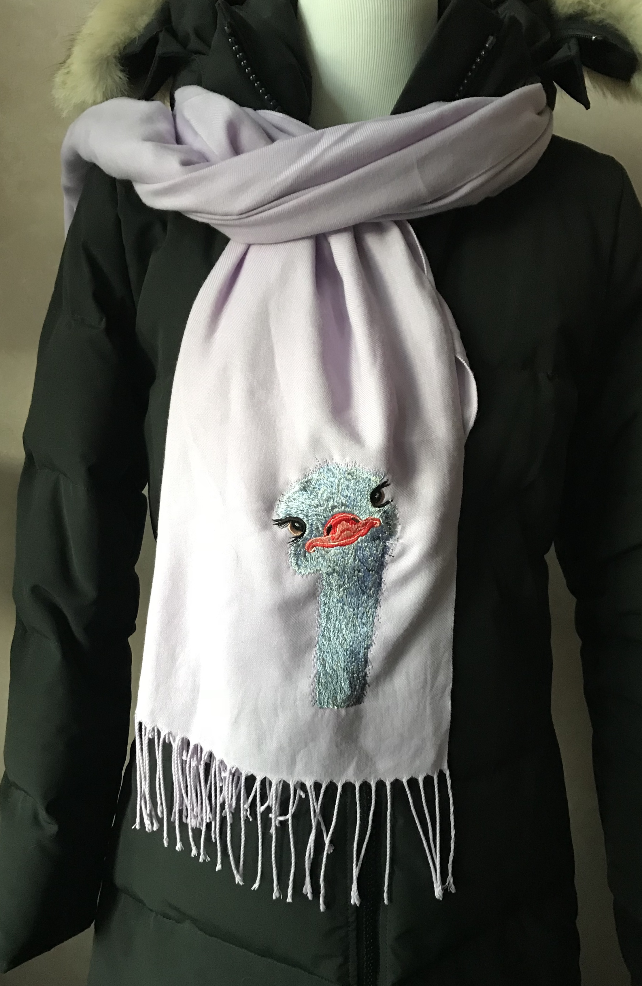 Ostrich Embroidered Scarf