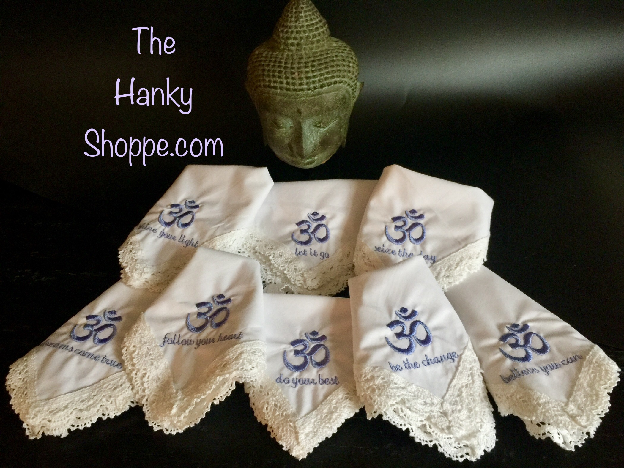 Inspirational OM Embroidered Lace Handkerchiefs