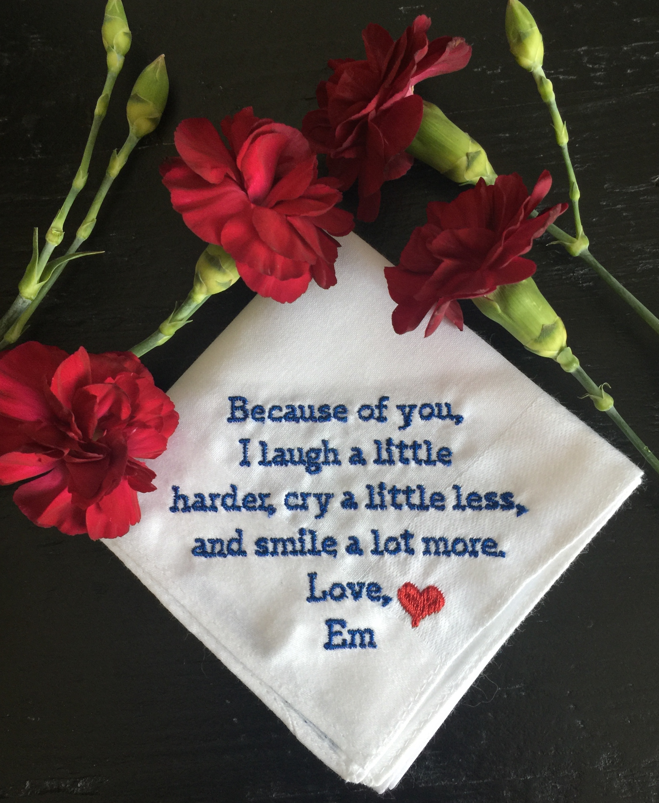 Custom Embroidered Wedding Love Note Handkerchief 