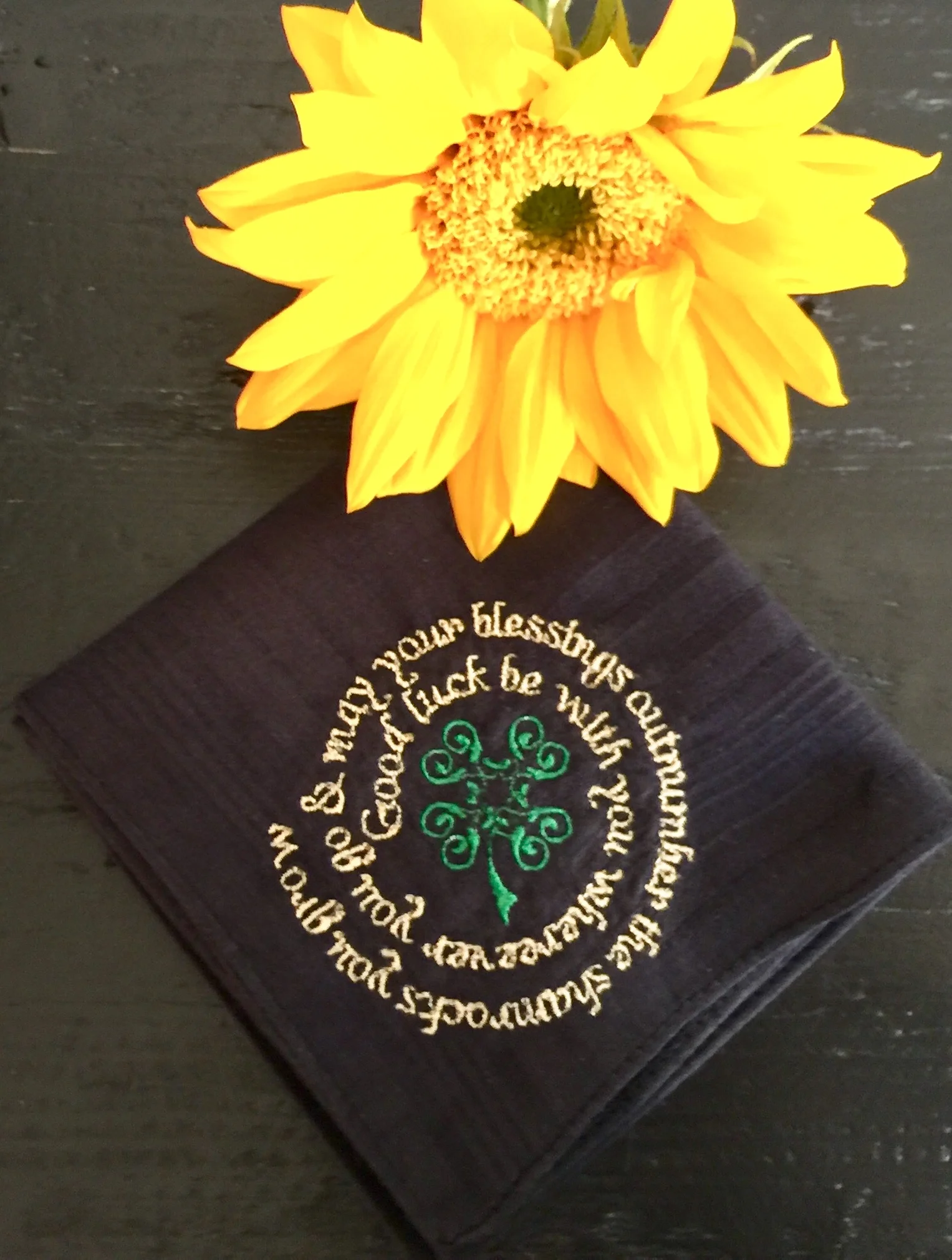 Good luck be with you Irish Embroidered Black Handkerchief.jpg