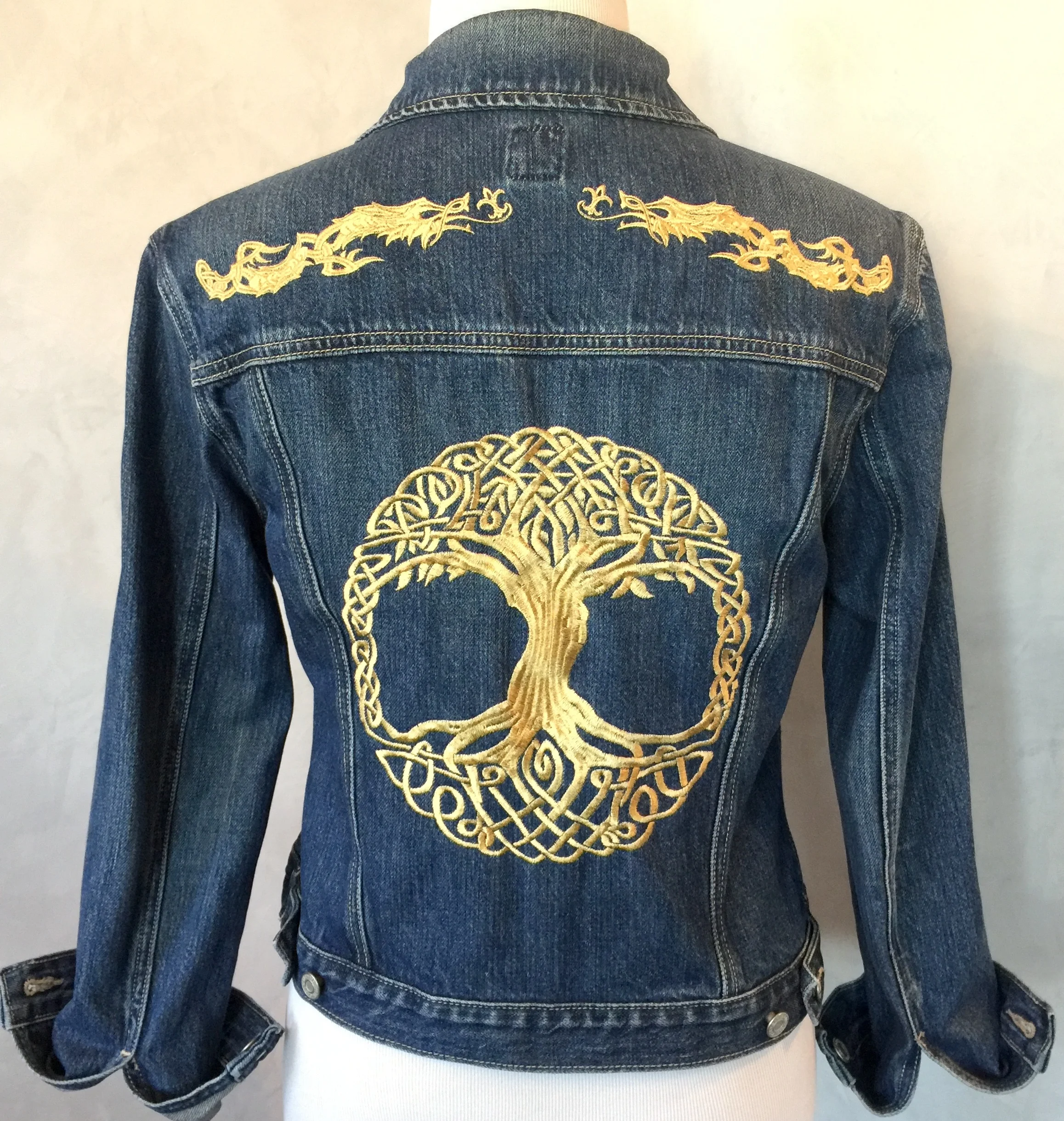 Celtic Tree of Life Dragon Denim Jacket Back.jpg