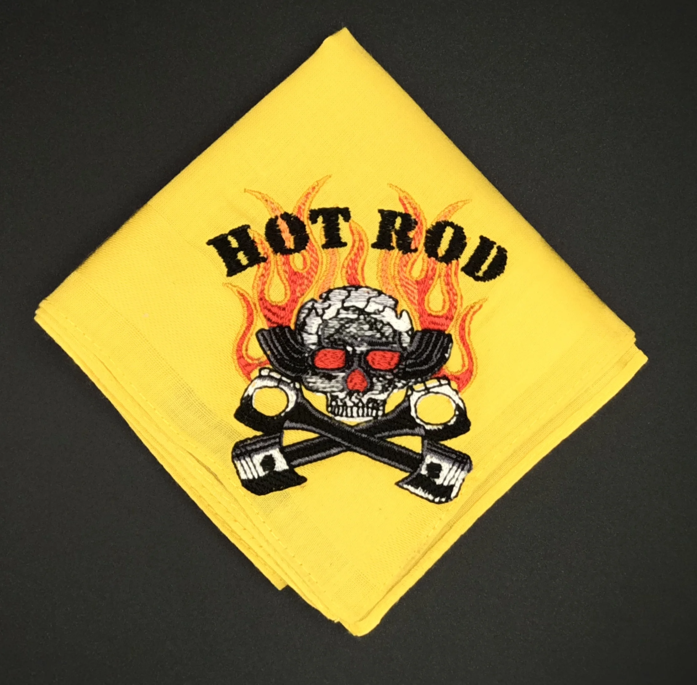 Hot Rod Skull Pistons Flames Tailpipes mens yellow handkerchief quarter.jpg