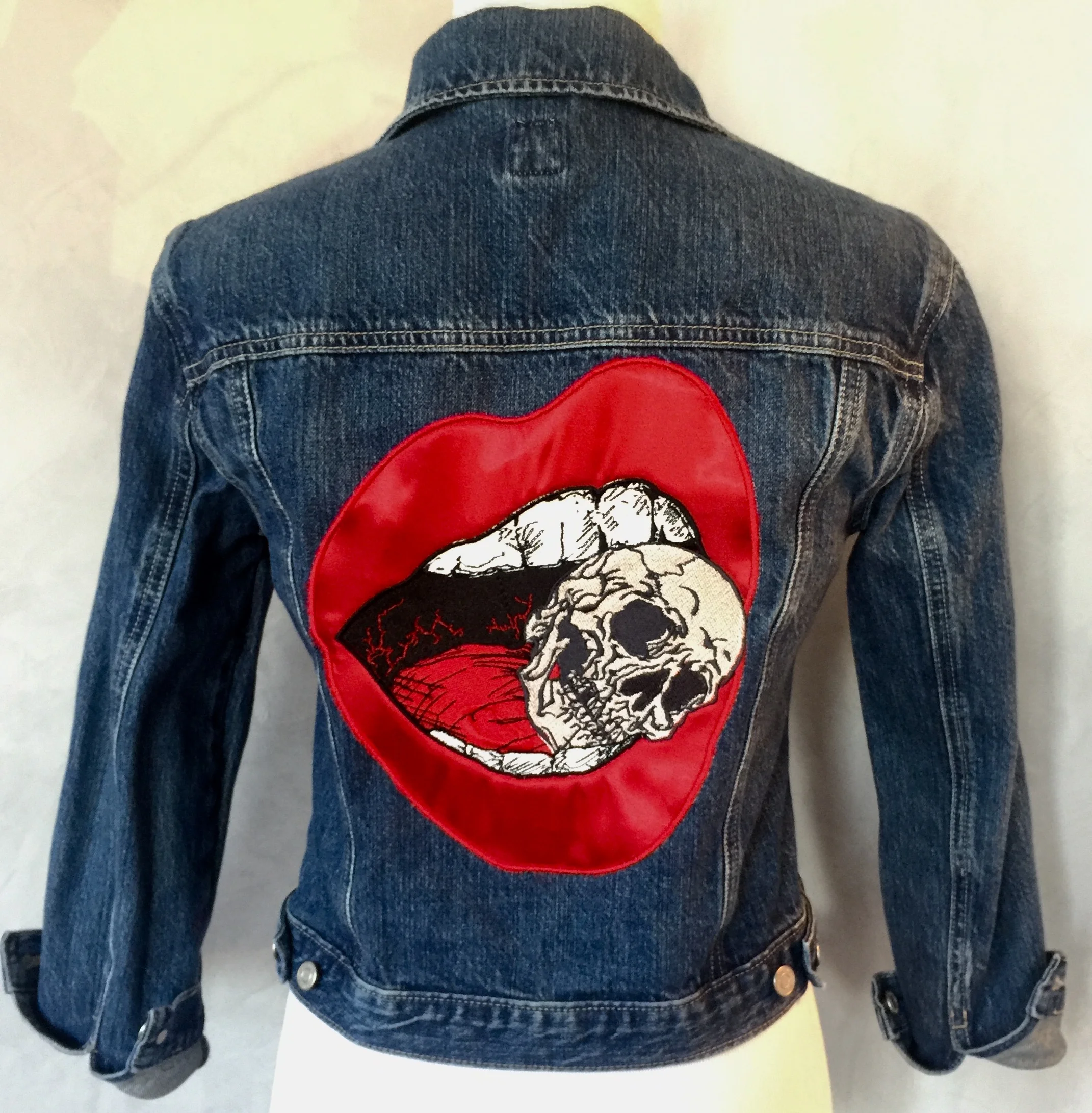 Taking a Bite out of Life Custom Embroidered Denim Jacket.jpg