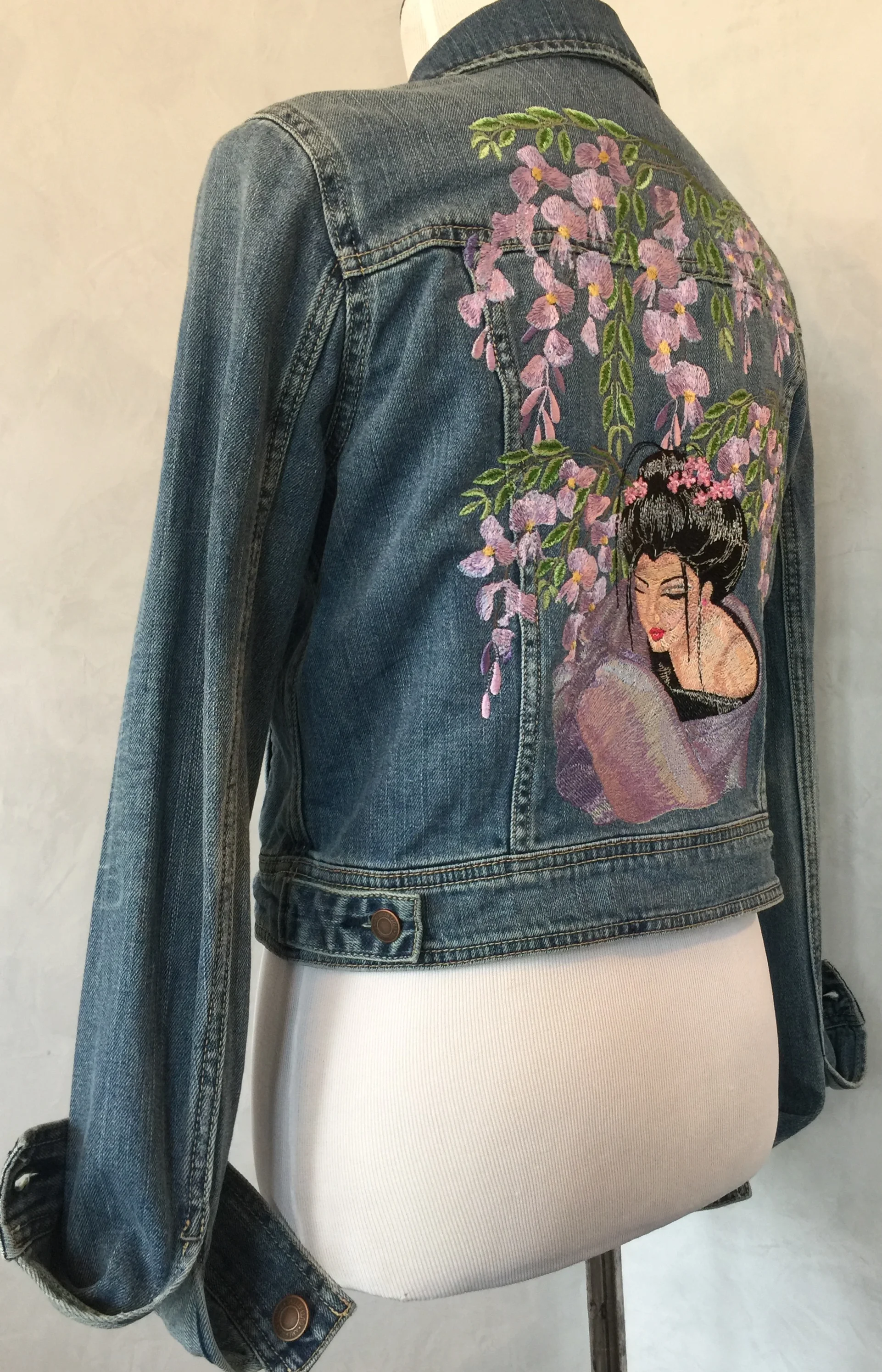 Wisteria and Geisha Embroidered Denim Jacket.jpg