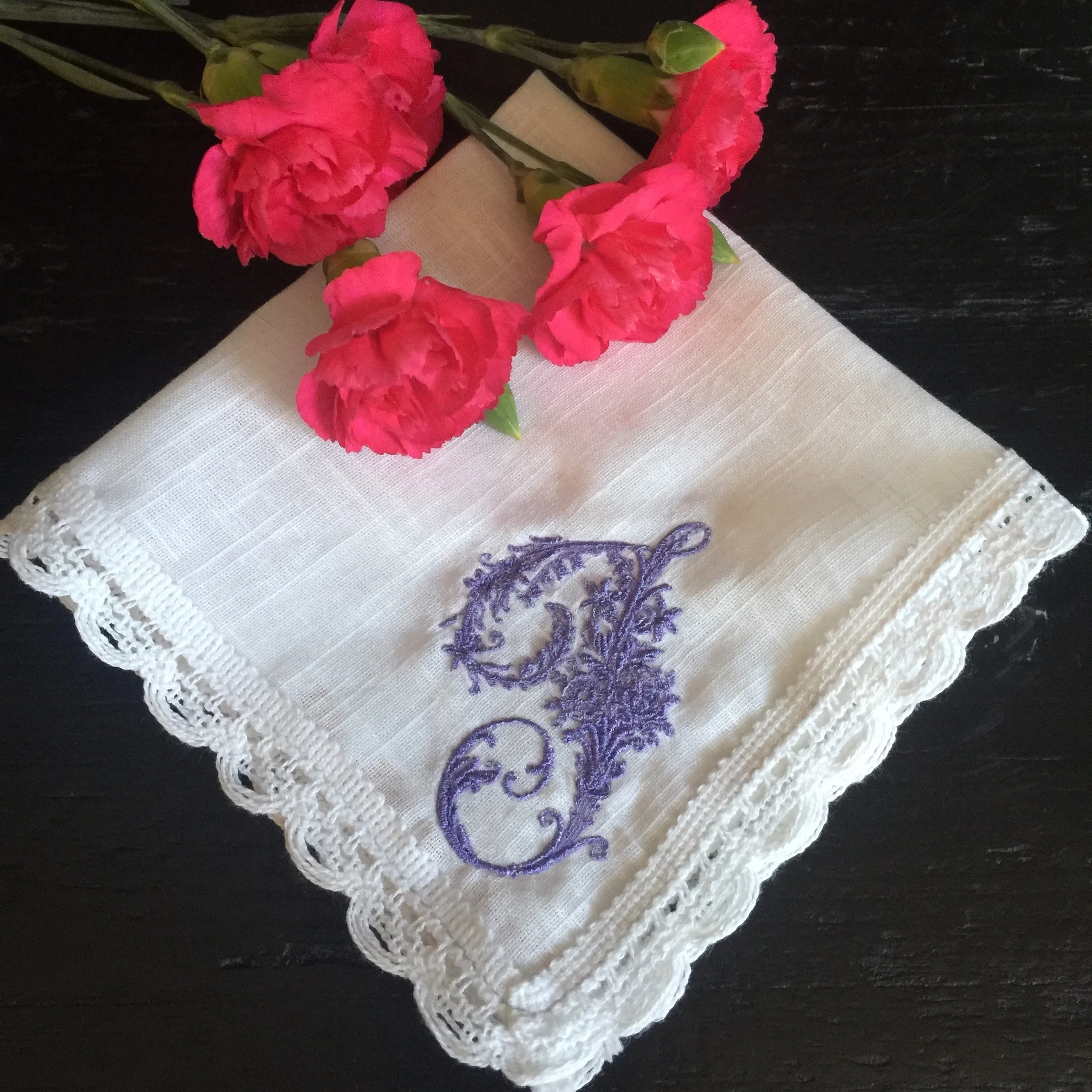 Victorian Rose Monogram J Handkerchief
