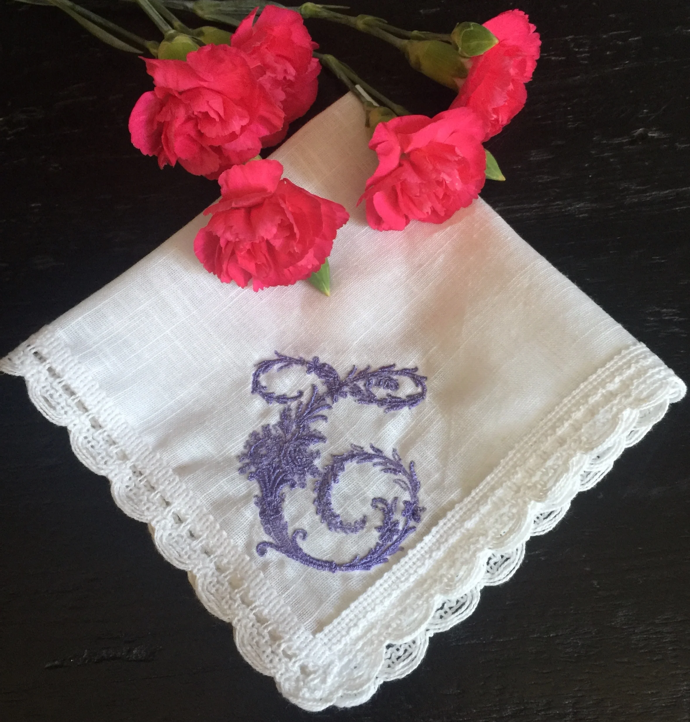 Victorian Rose Monogram T Handkerchief