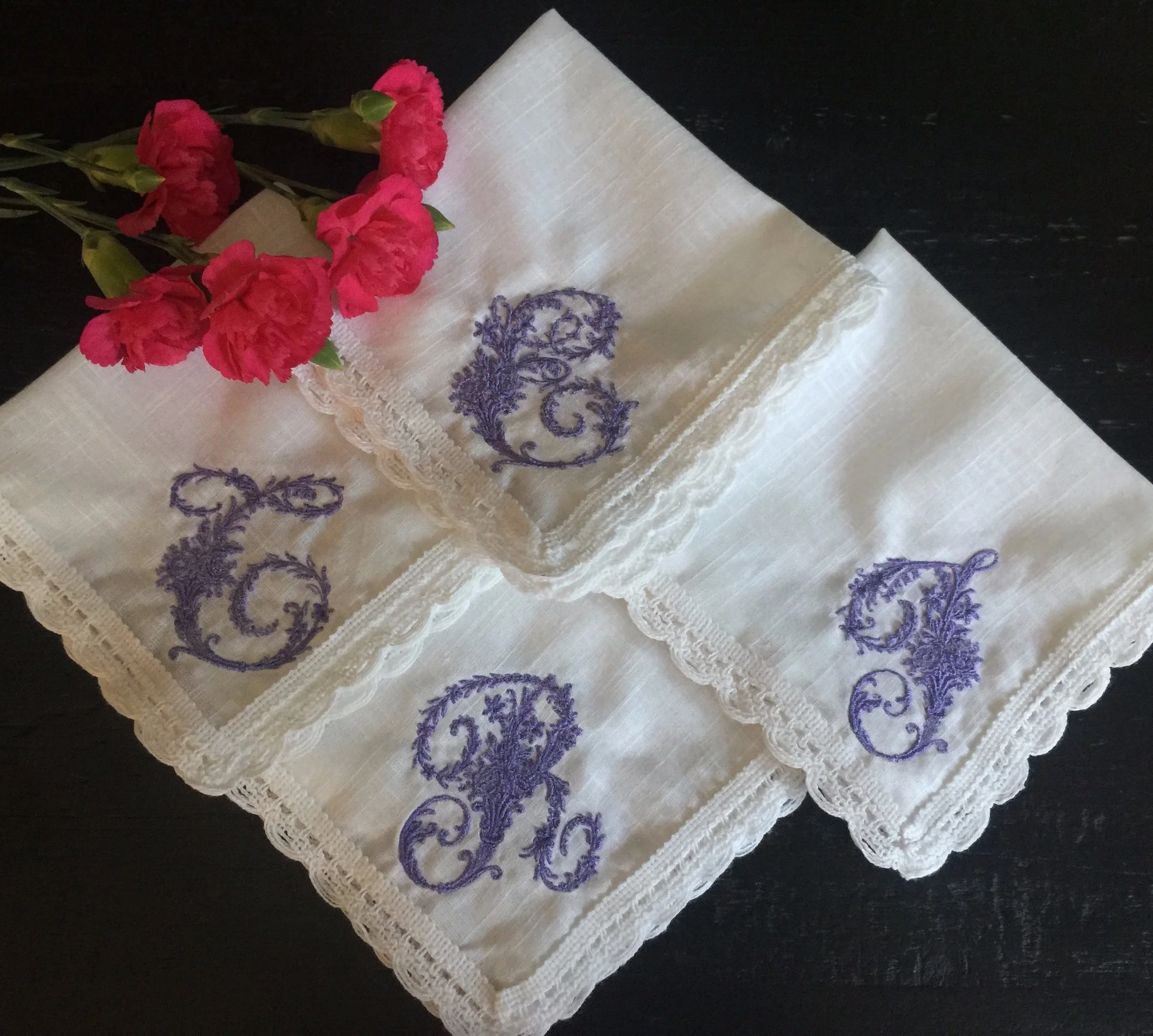 Victorian Rose Monogram Crochet Lace Handkerchief