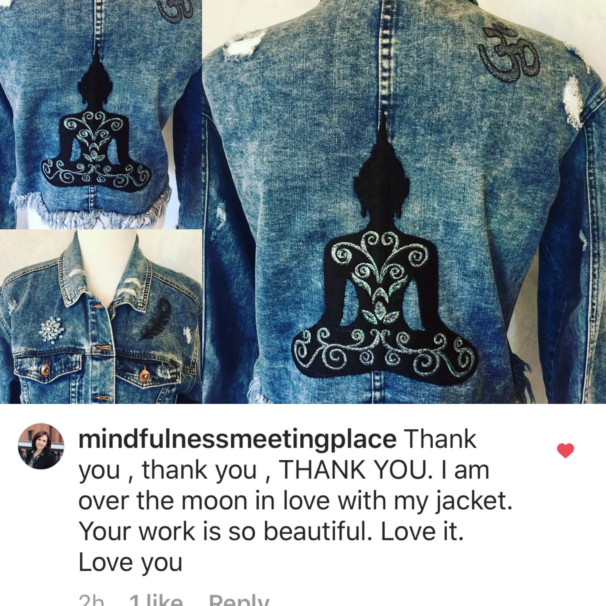 Custom Buddha and Om Embroidered Denim Jacket