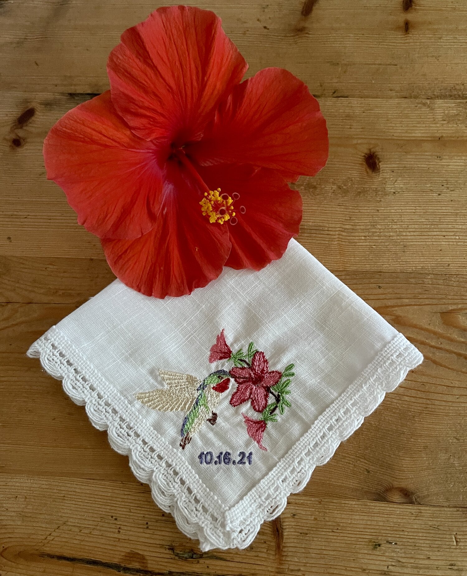 Embroidered Ruby Throated Hummingbirds and Fuchsia Flowers Kitchen