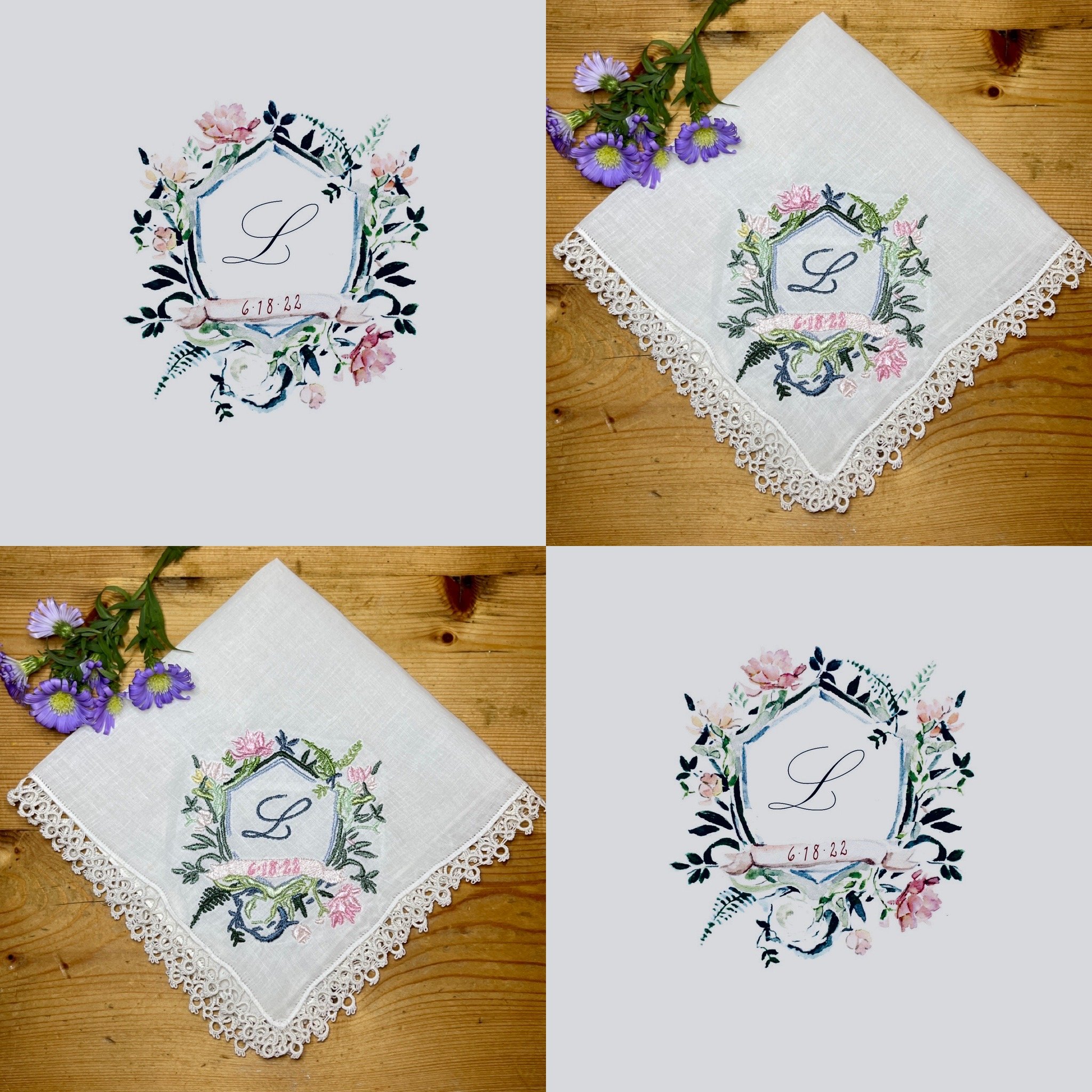 Custom Wedding Invitation Embroidered Handkerchief